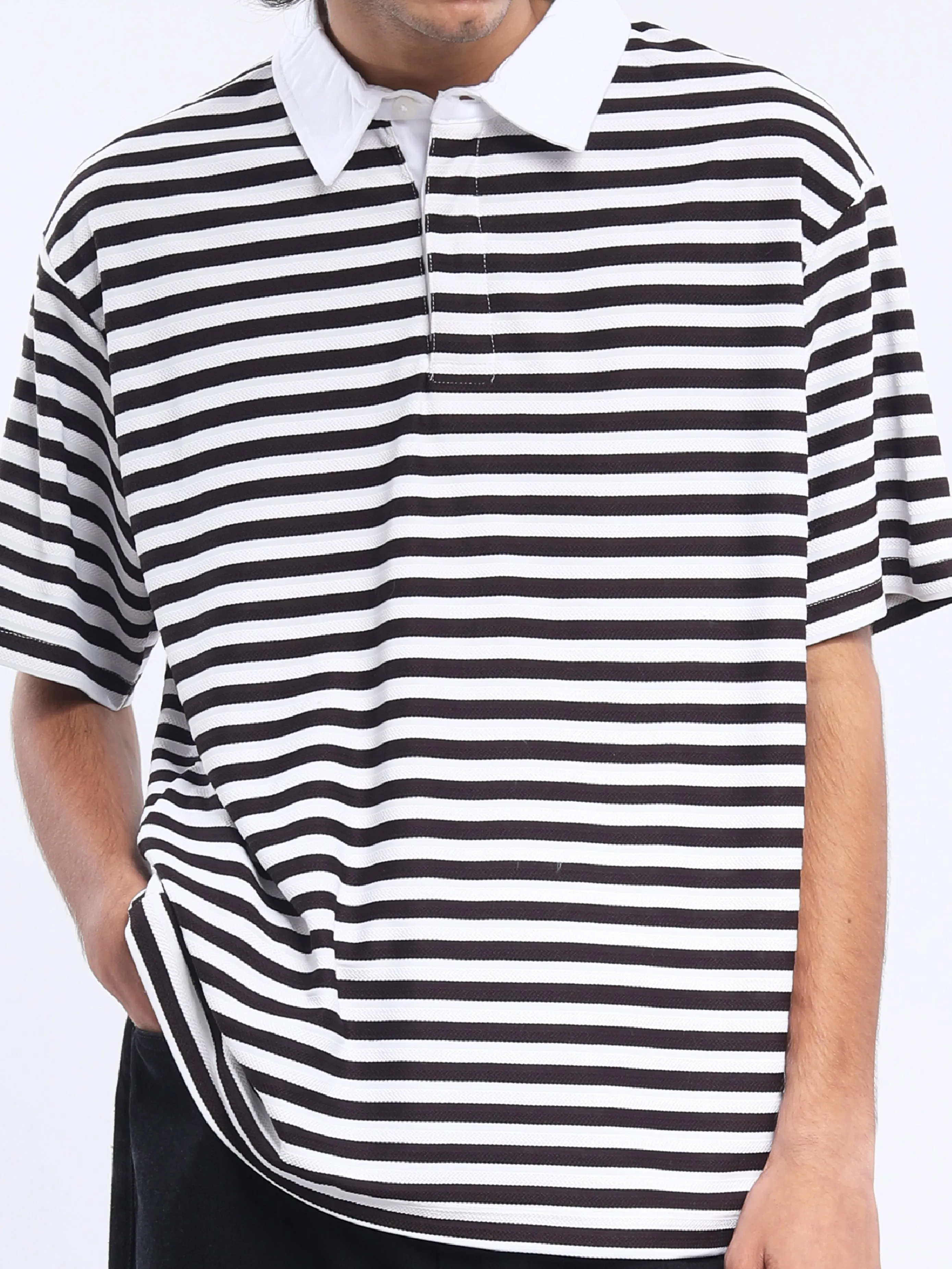 Helga - Striped Polo T-Shirt - Thunder Gray