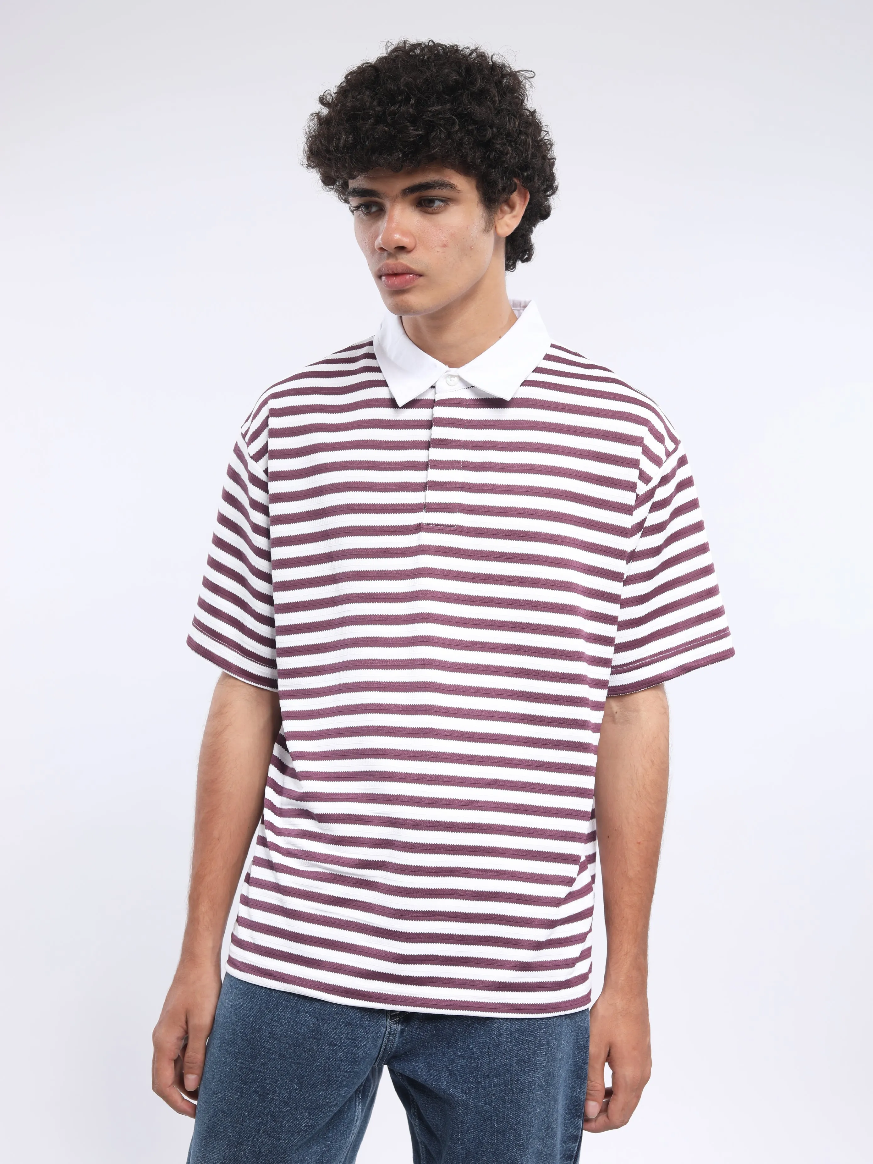 Helga - Striped Polo T-Shirt - Turkish Rose