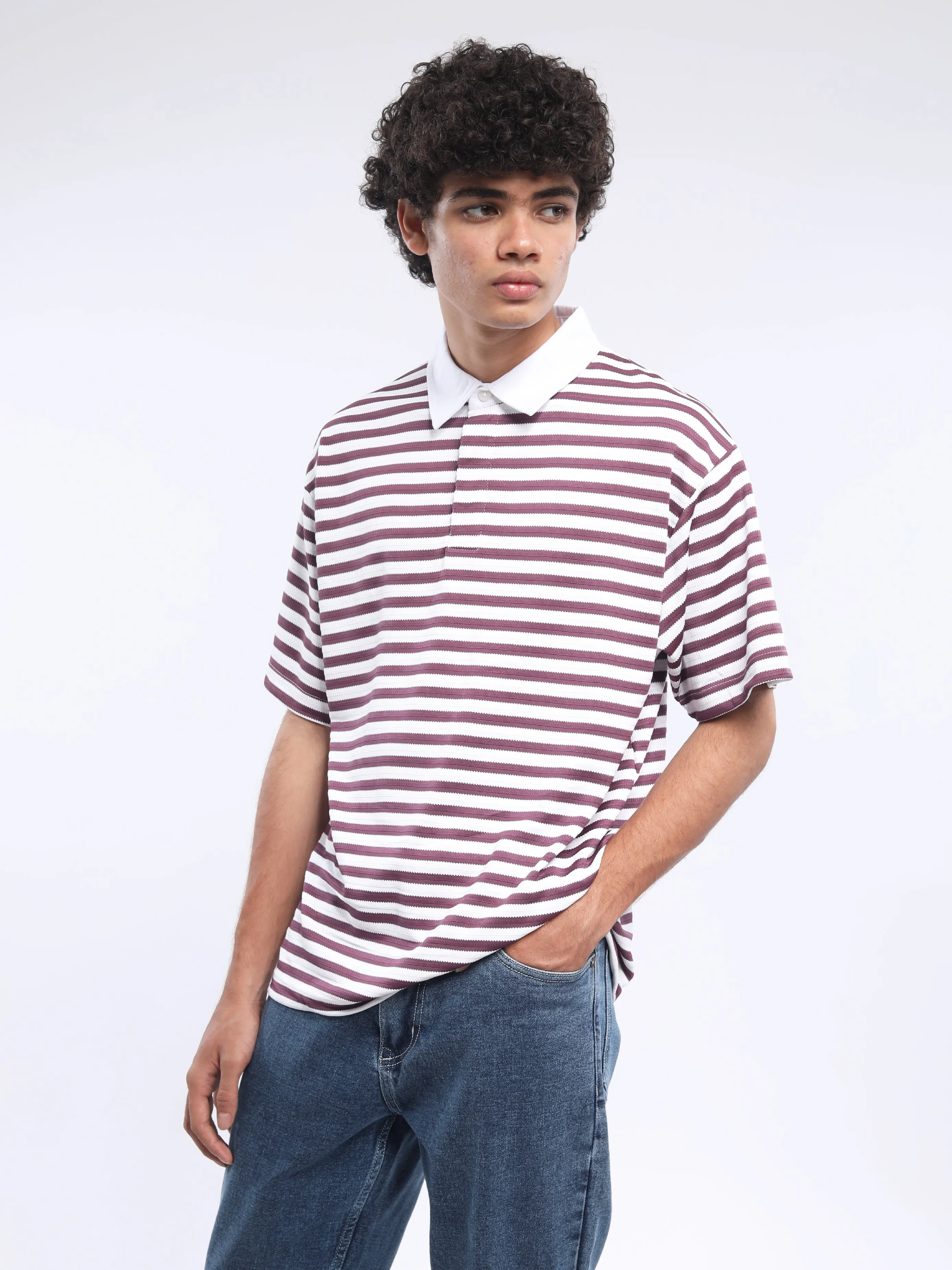 Helga - Striped Polo T-Shirt - Turkish Rose