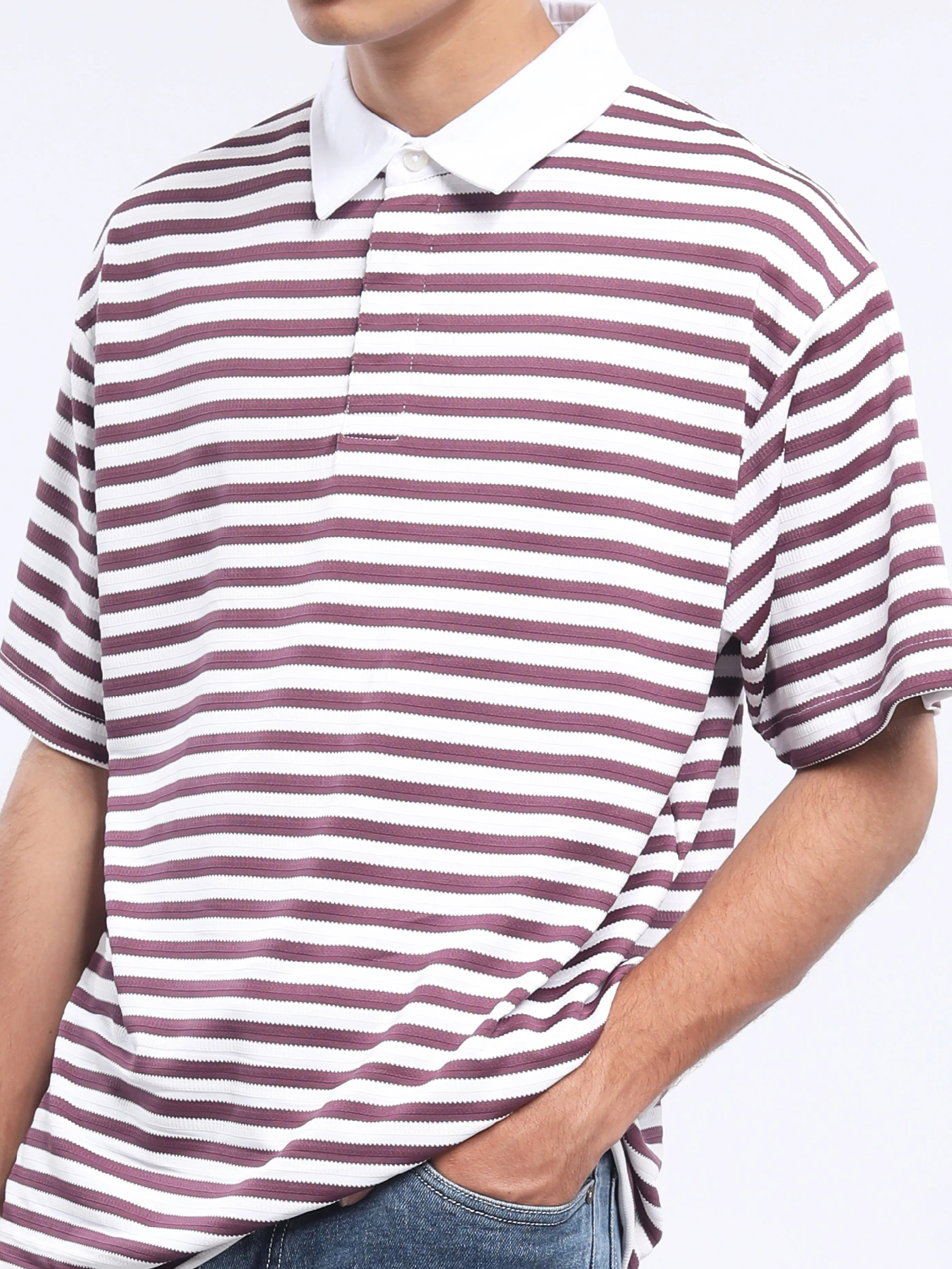 Helga - Striped Polo T-Shirt - Turkish Rose