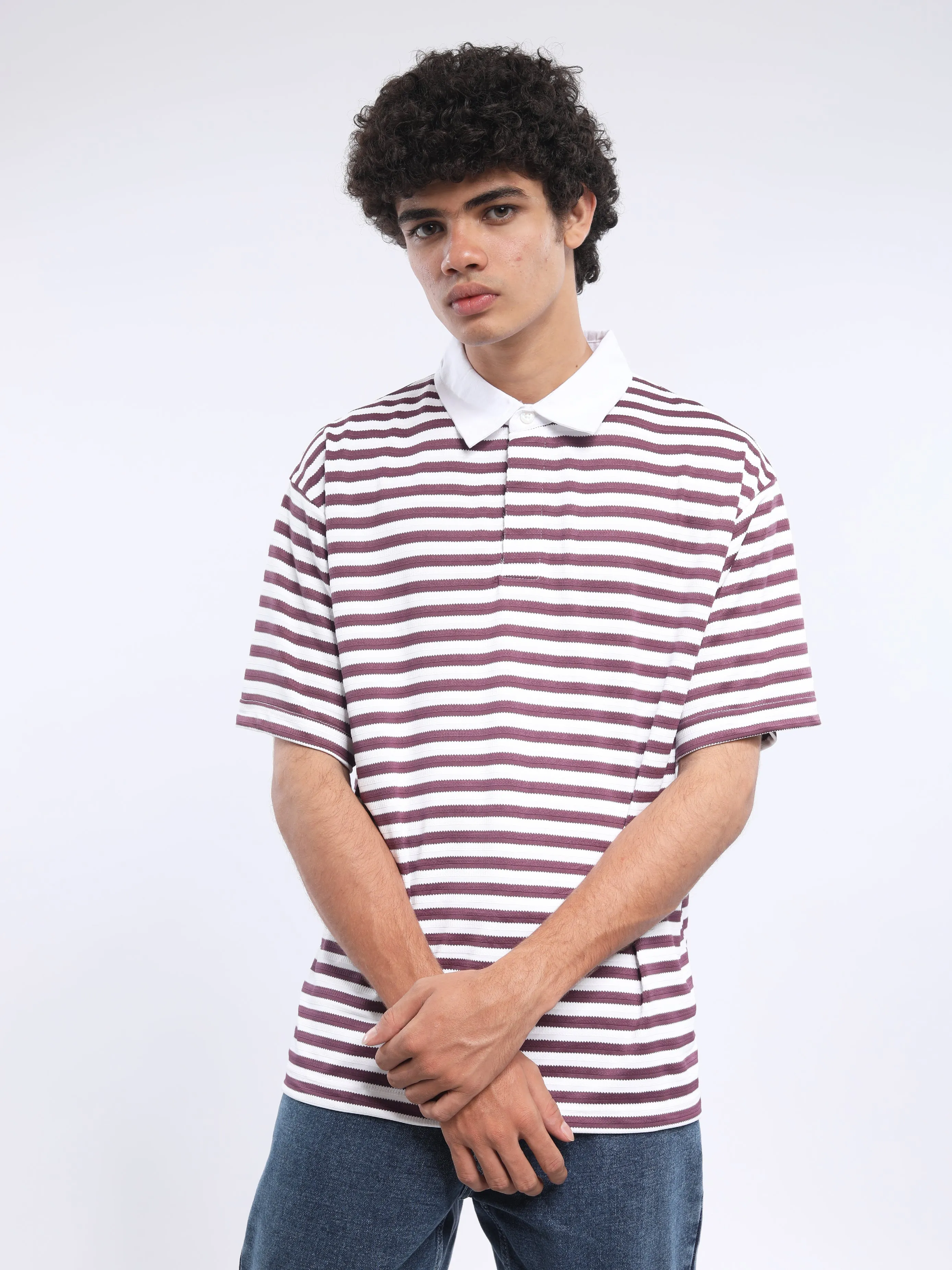 Helga - Striped Polo T-Shirt - Turkish Rose