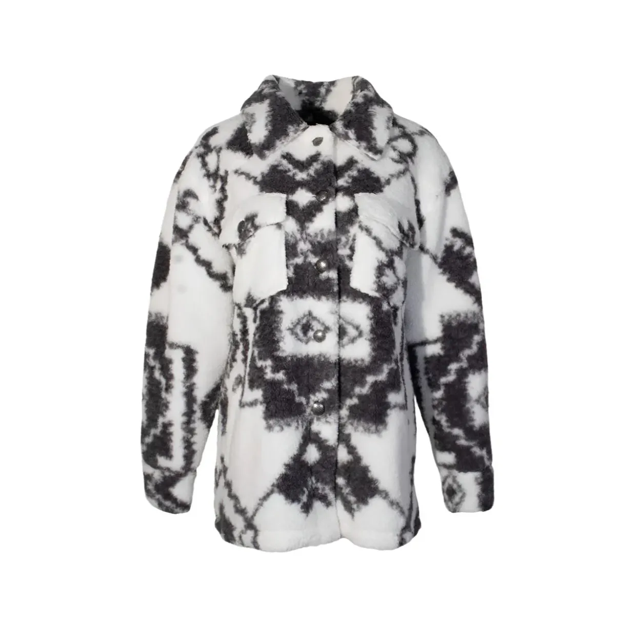 Hooey Ladies White With Black Aztec Print Sherpa Jacket HJ126WHBK