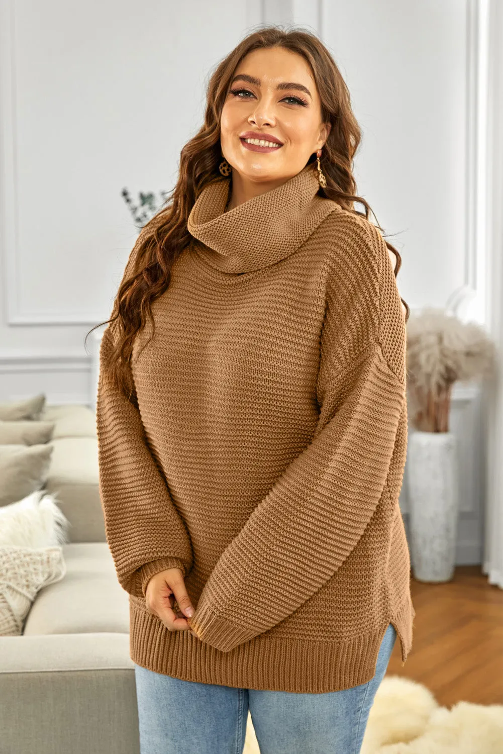 Horizontal Ribbing Turtleneck Sweater