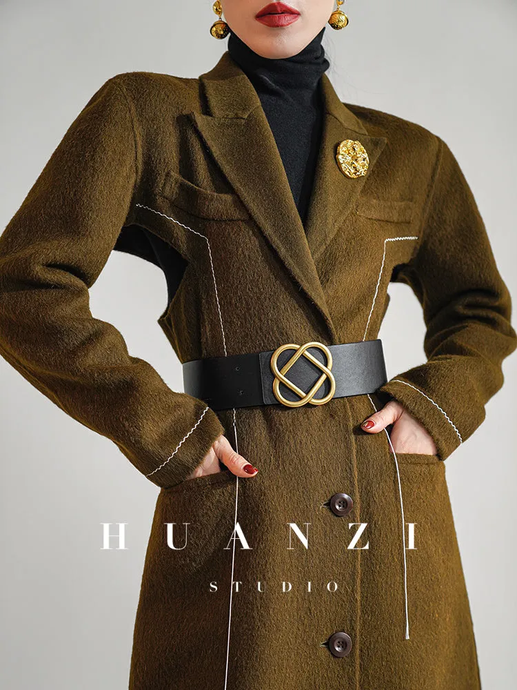 Huanzi high-end waist sheep wool double-sided autumn winter coat - fiee