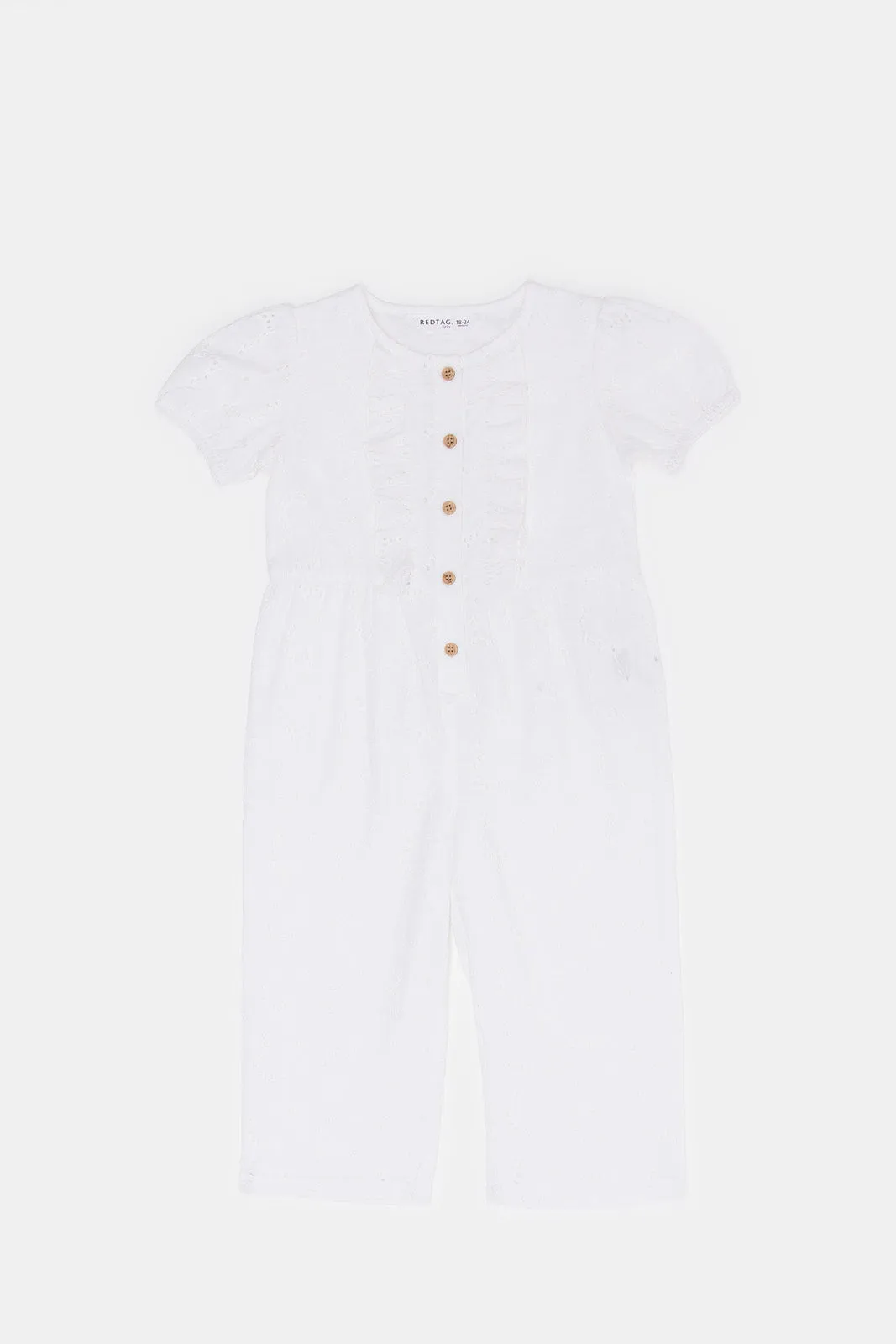 Infant Girls White Schiffli Jumpsuit