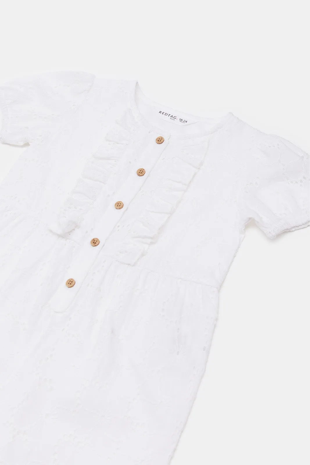 Infant Girls White Schiffli Jumpsuit