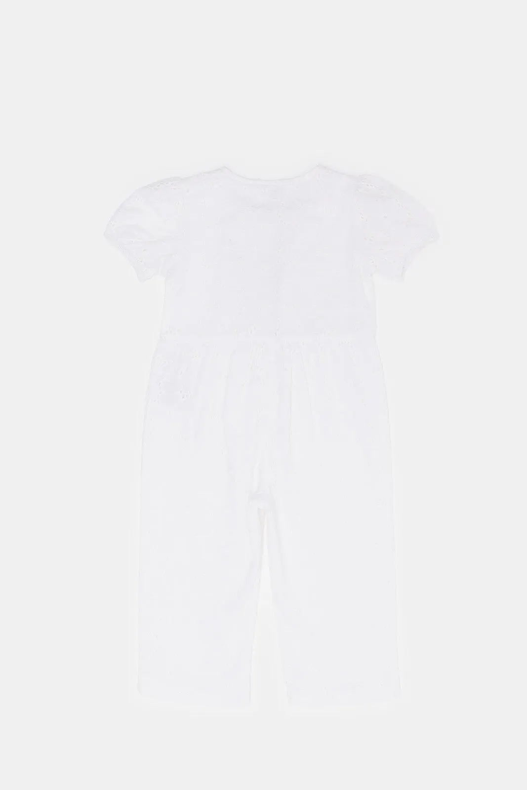 Infant Girls White Schiffli Jumpsuit