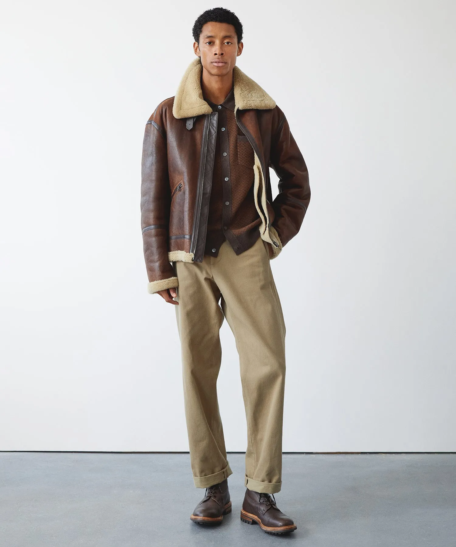 Italian Shearling Flight Jacket in Brown