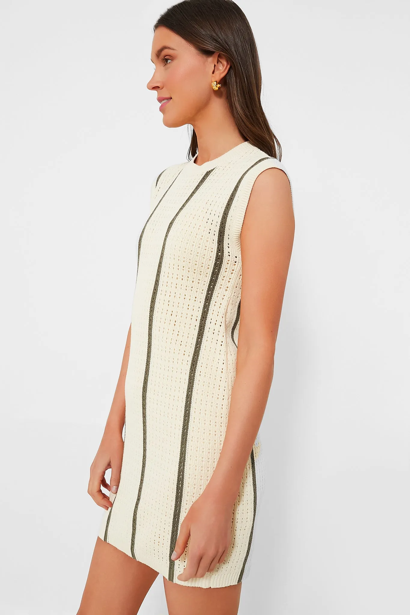 Ivory and Army Green Stripe Lanie Dress