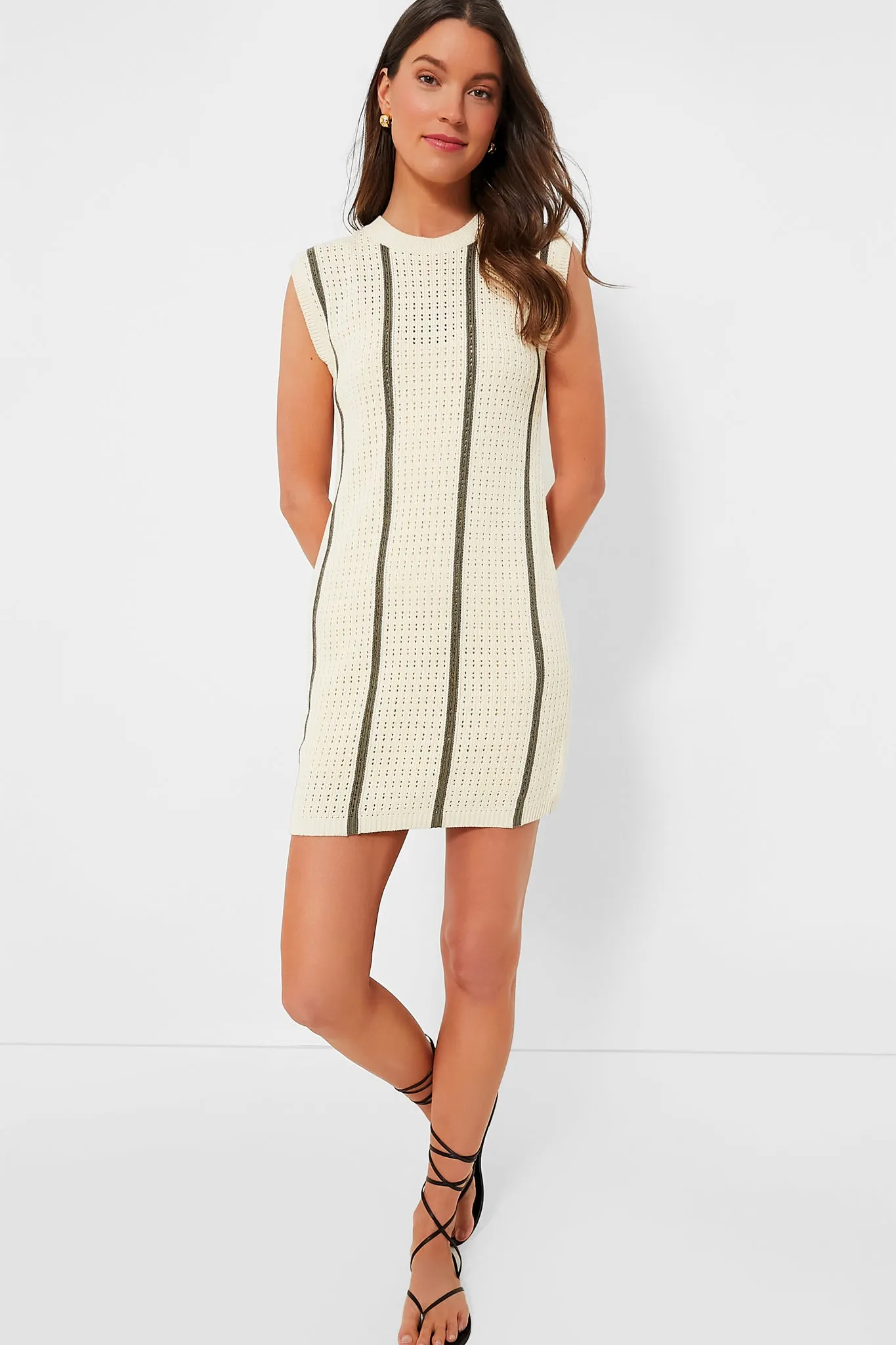 Ivory and Army Green Stripe Lanie Dress