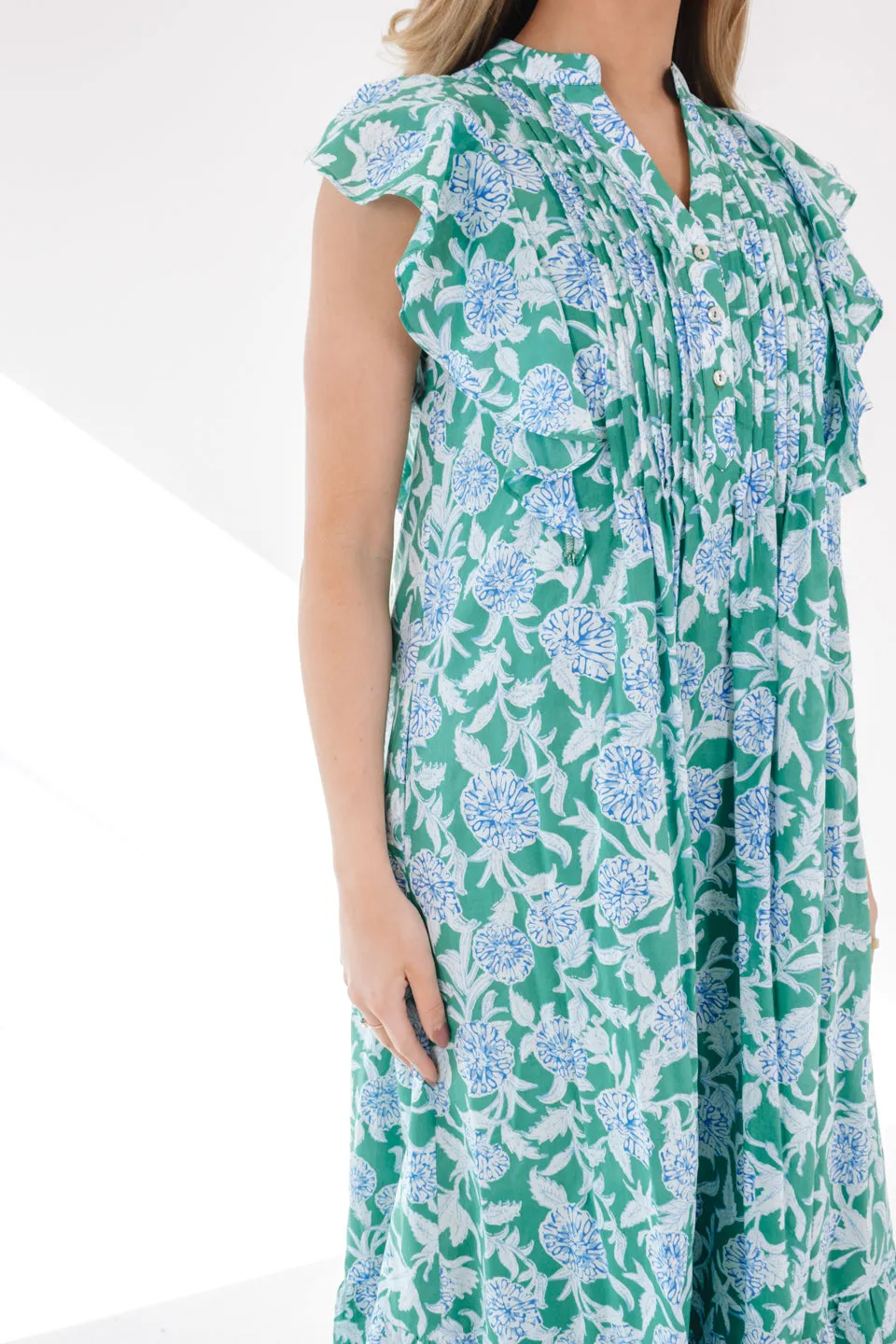 J. Marie Merritt Pleated Midi Dress - Green/Blue