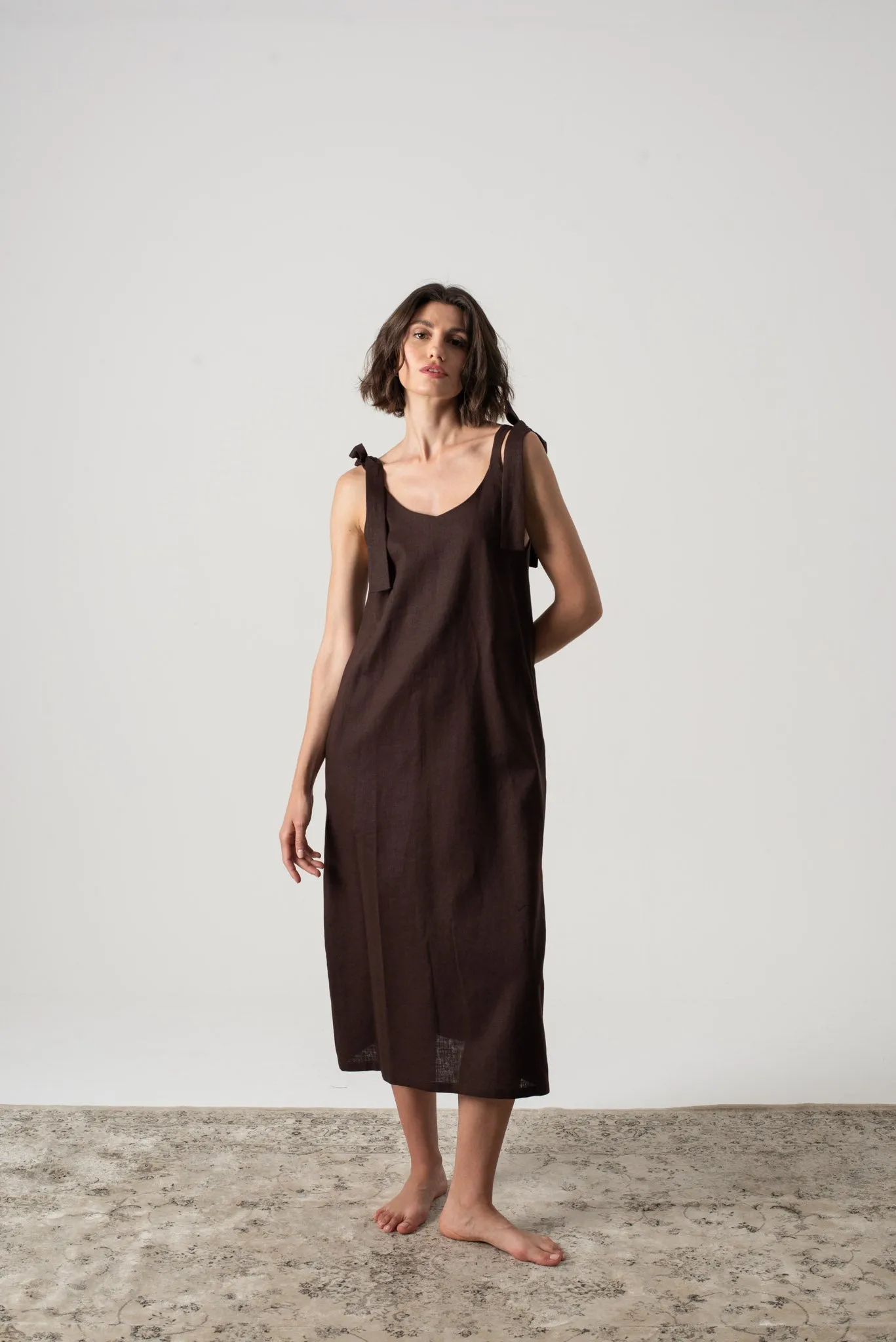 Jakob Linen Slip Dress Brown Espresso