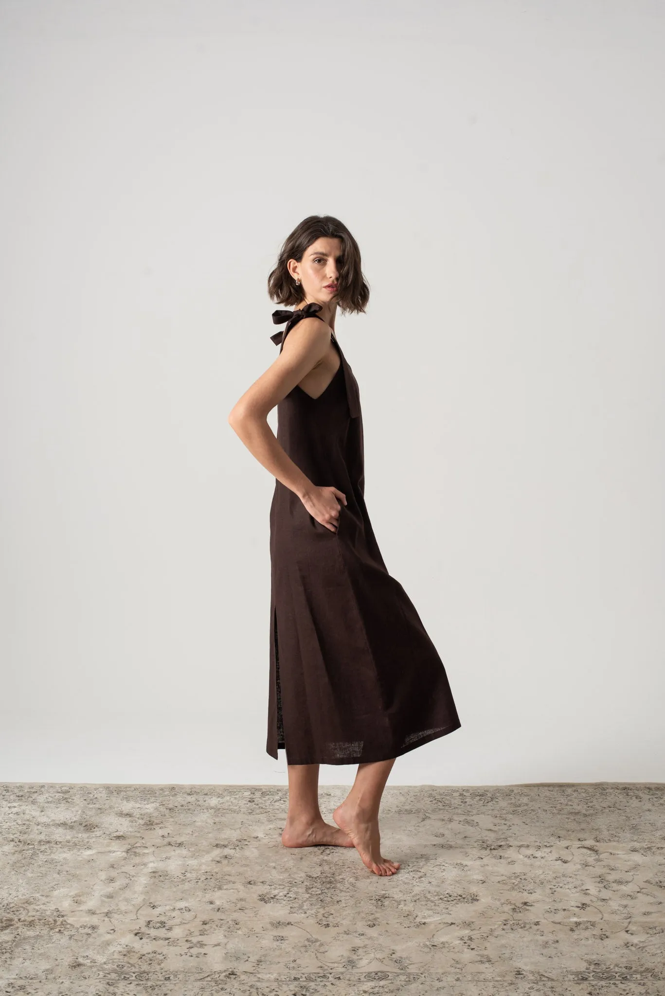 Jakob Linen Slip Dress Brown Espresso