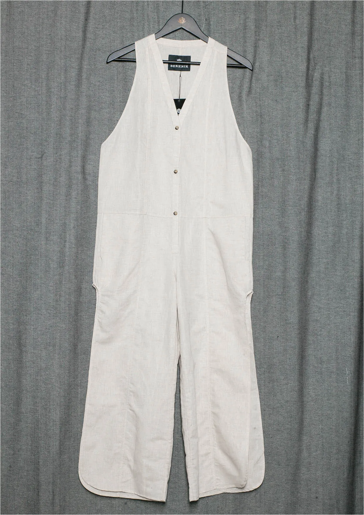 JUMPSUIT LONG SLEEVELESS SIDE SLOTS - NATURAL LINEN white