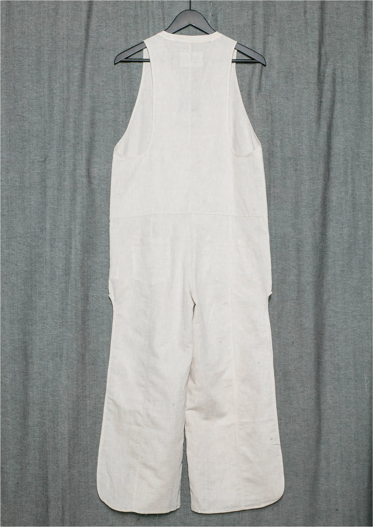 JUMPSUIT LONG SLEEVELESS SIDE SLOTS - NATURAL LINEN white