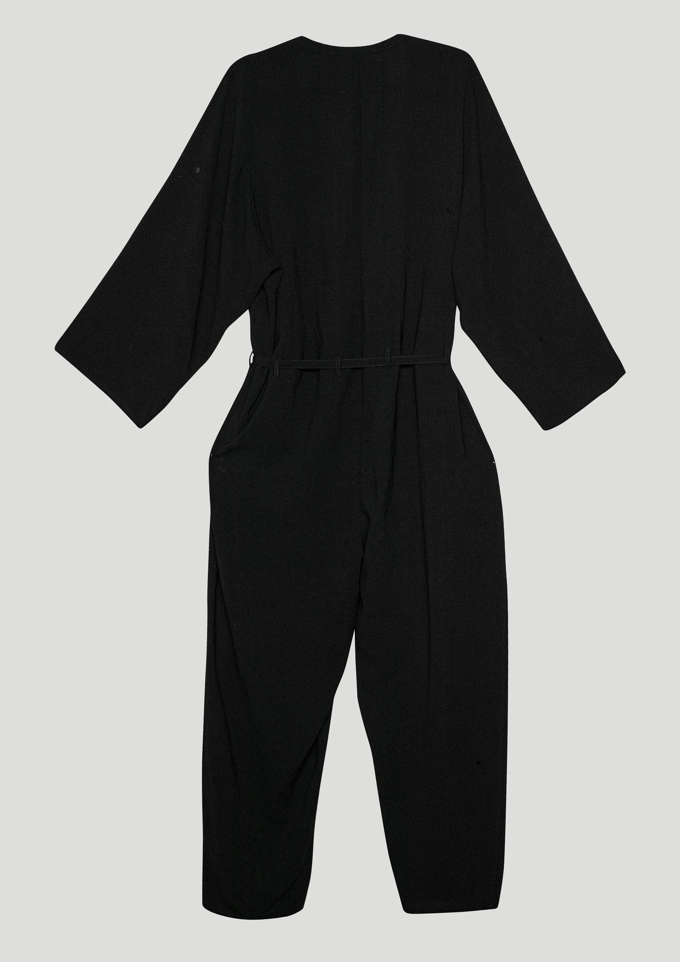 JUMPSUIT-LOOSE/BELT - black plain