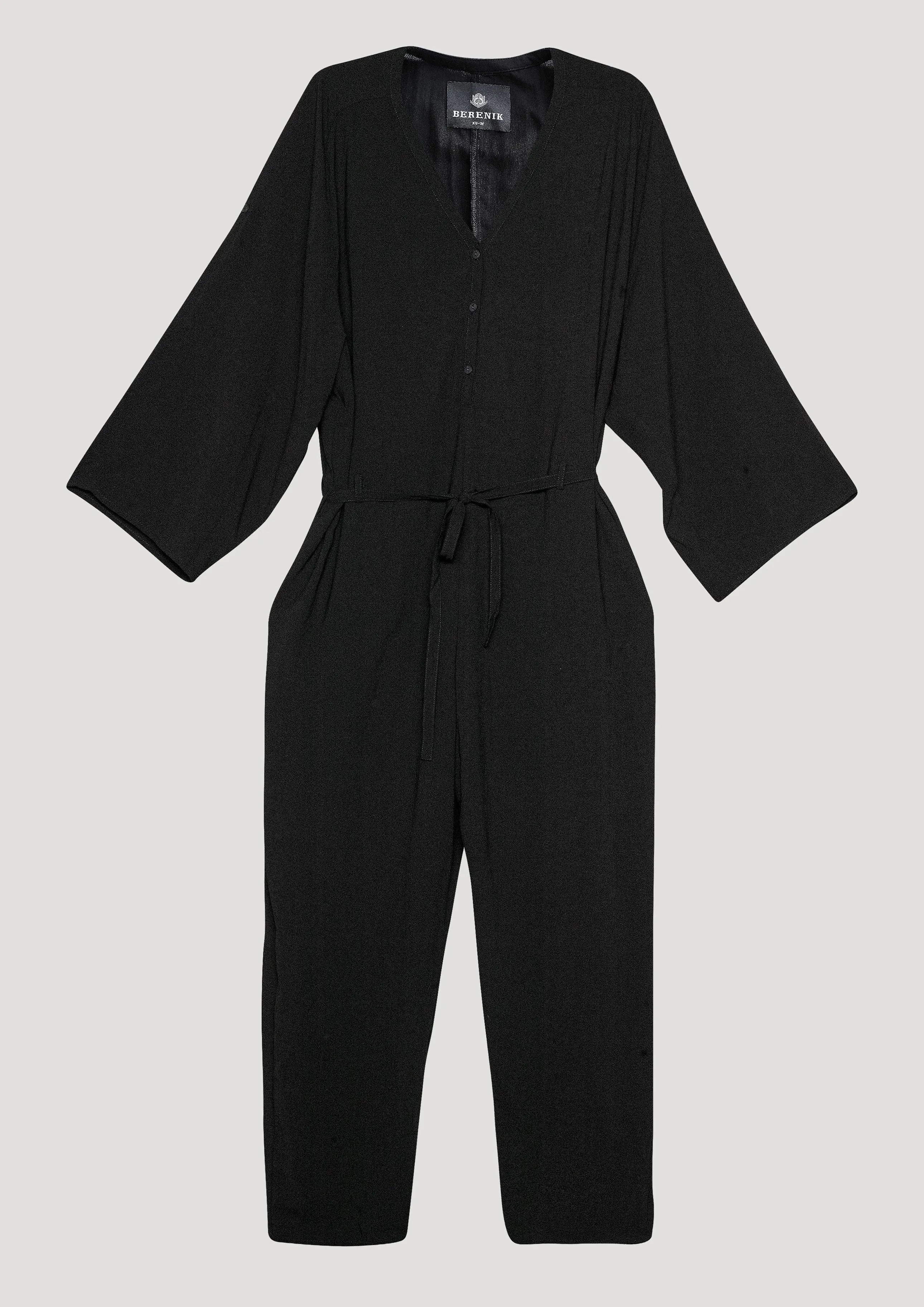 JUMPSUIT-LOOSE/BELT - black plain