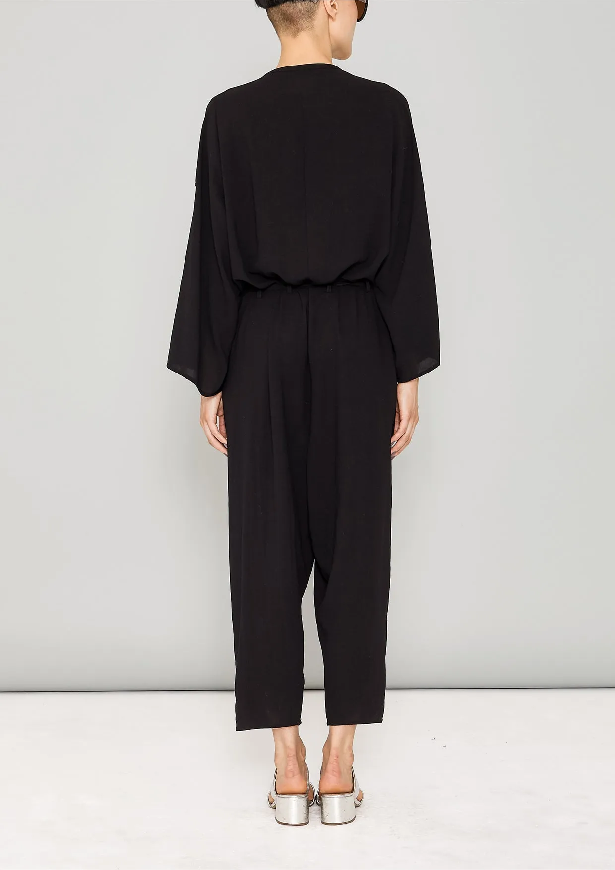 JUMPSUIT-LOOSE/BELT - black plain