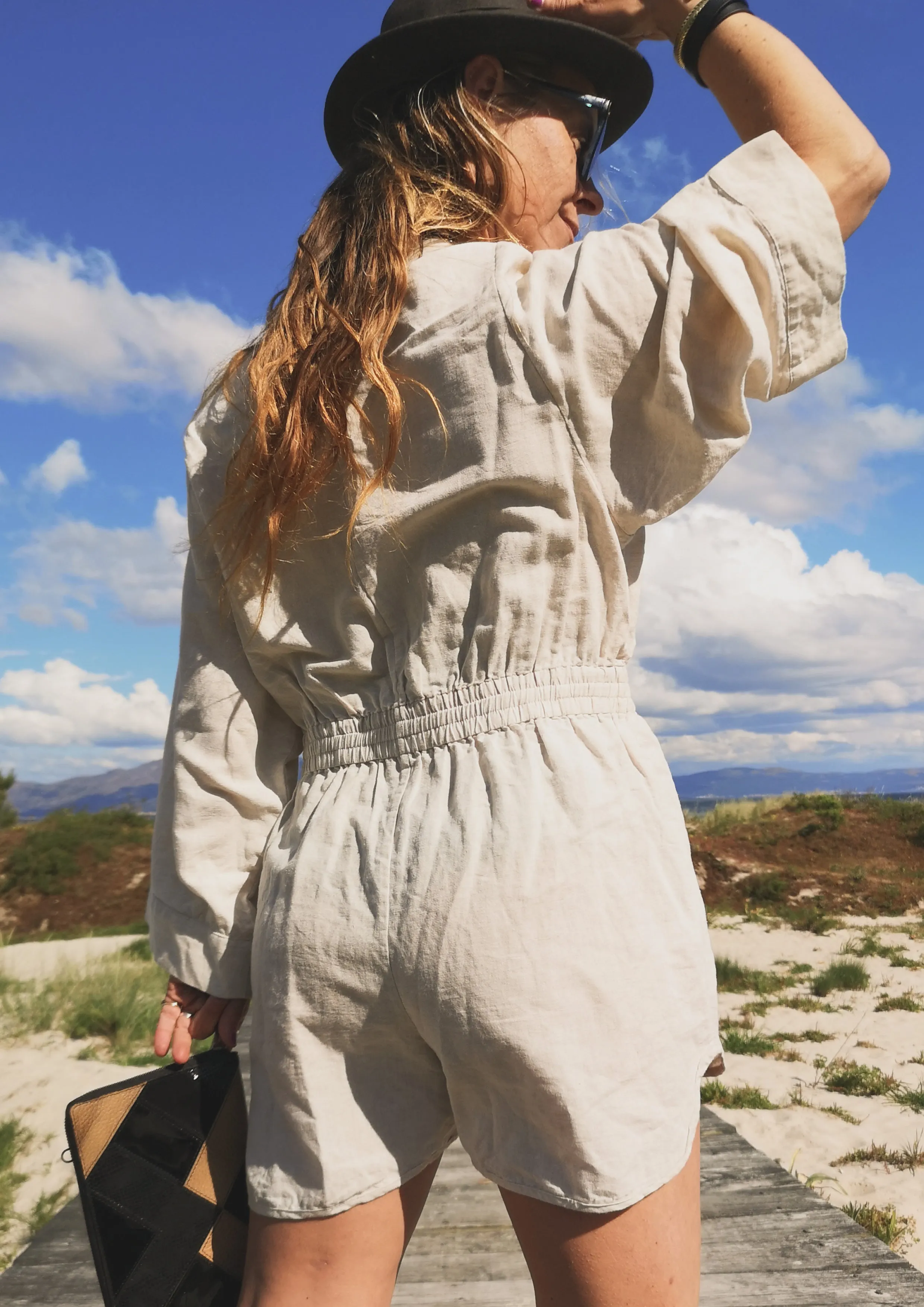 JUMPSUIT SHORT ELASTIC WAIST - LINEN natural white