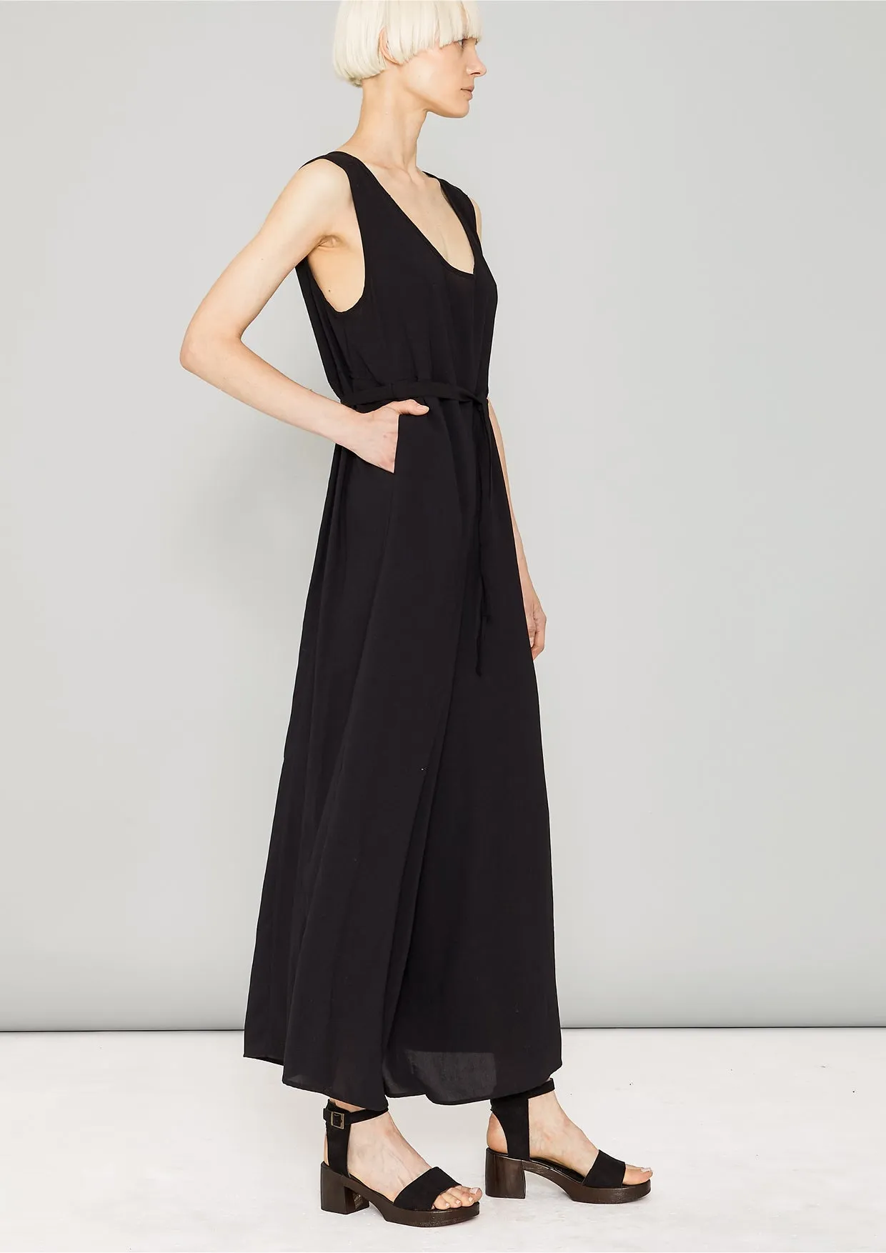 JUMPSUIT WIDE - black plain