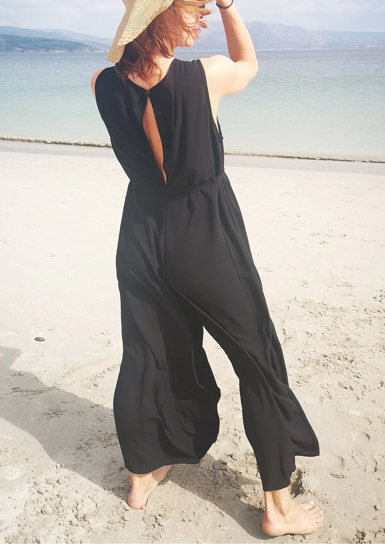 JUMPSUIT WIDE - black plain