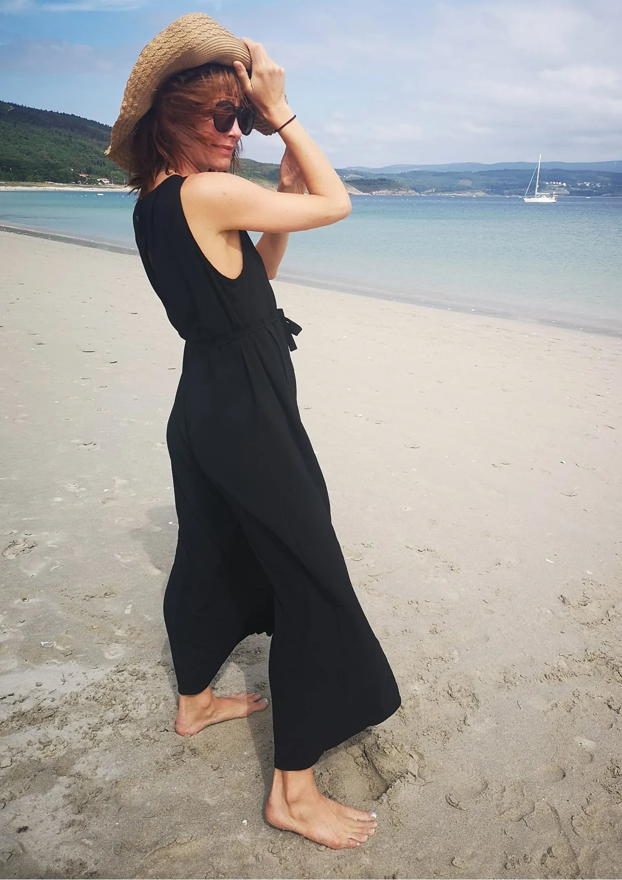 JUMPSUIT WIDE - black plain