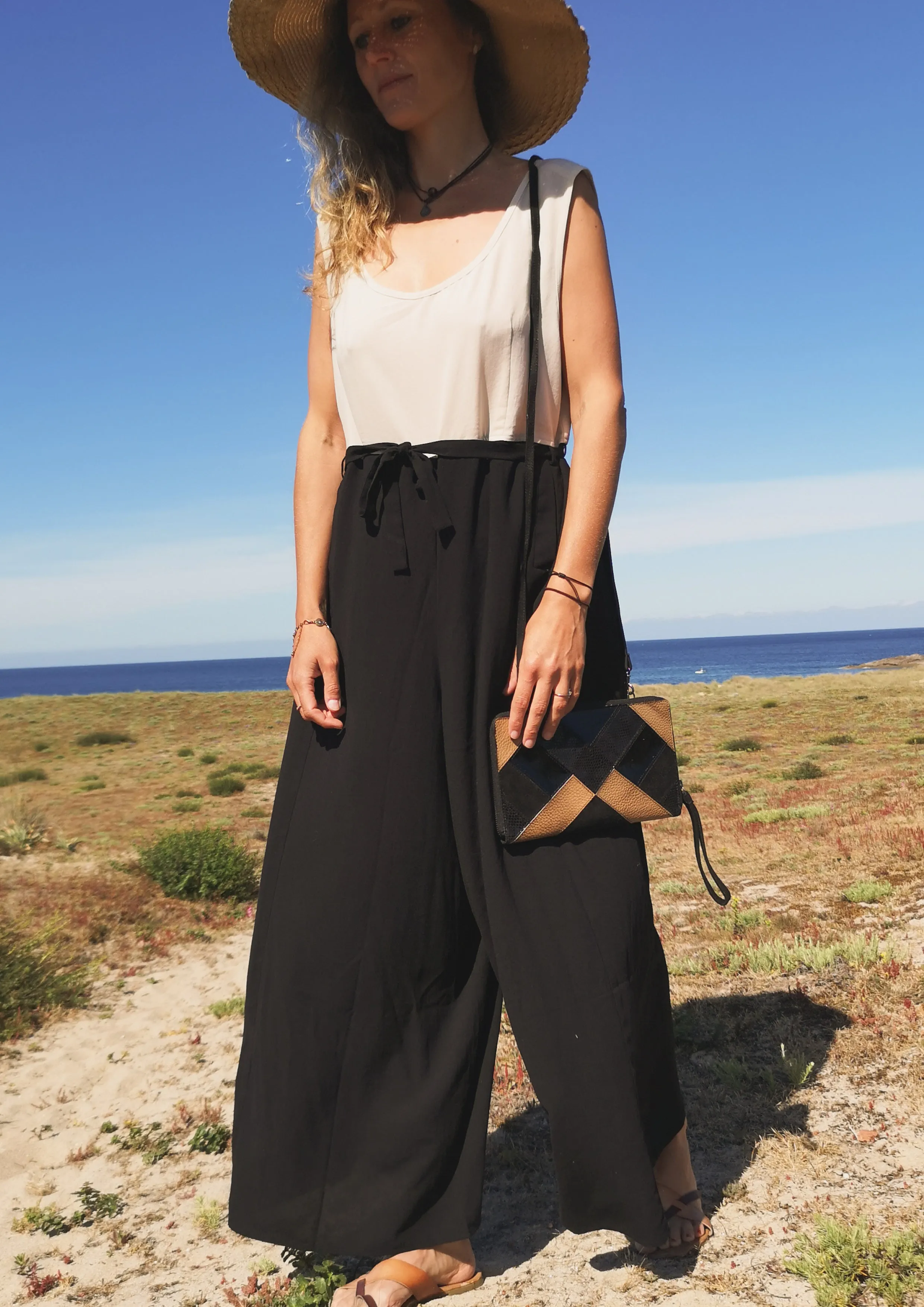 JUMPSUIT WIDE - black/creme