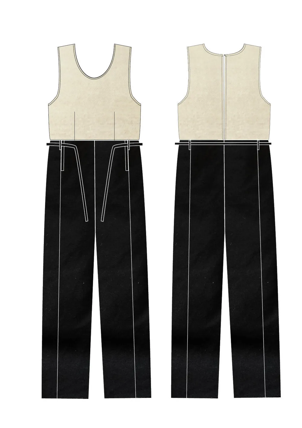 JUMPSUIT WIDE - black/creme