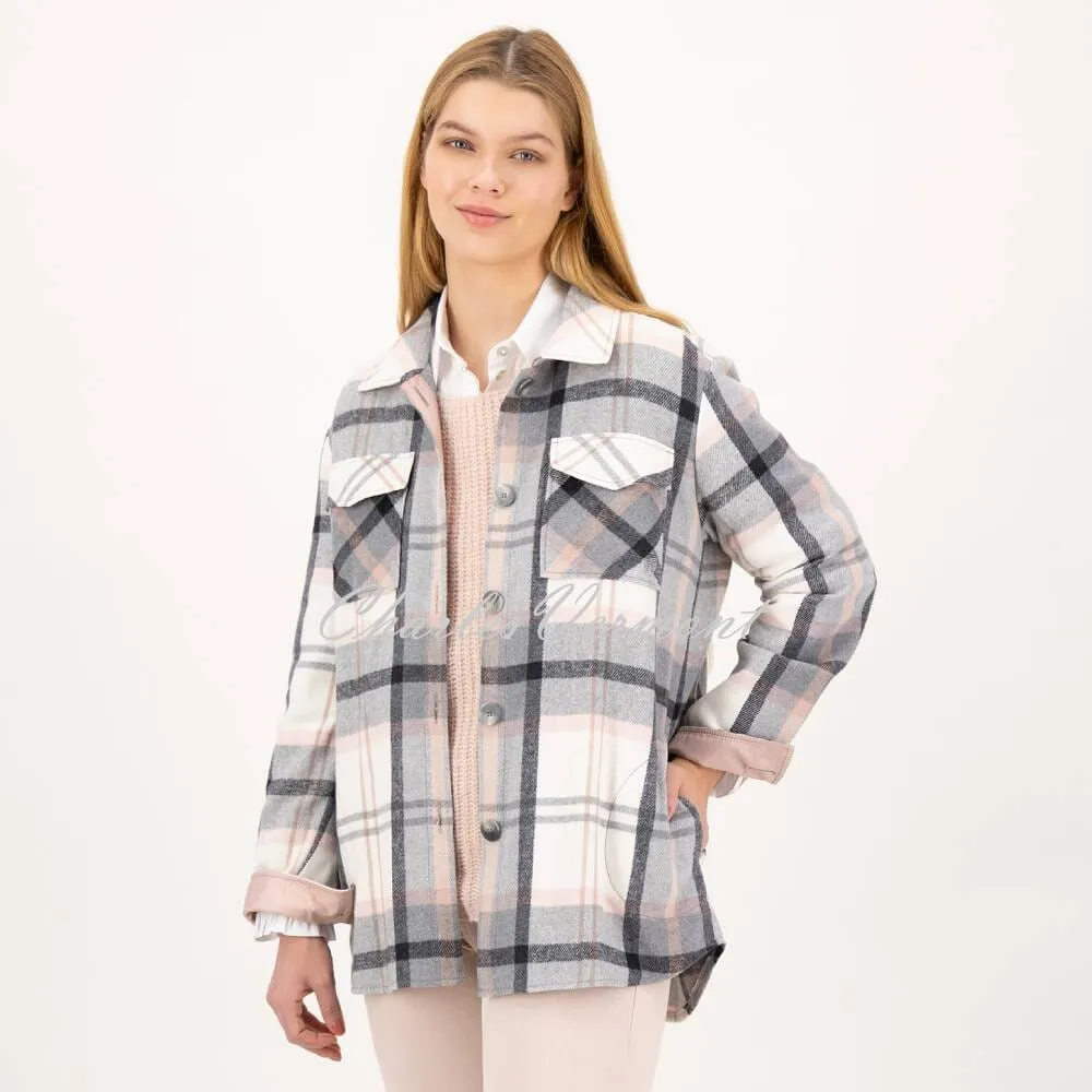 Just White Oversized Checked Shacket - Style C2275