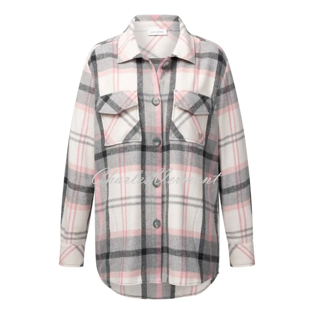 Just White Oversized Checked Shacket - Style C2275