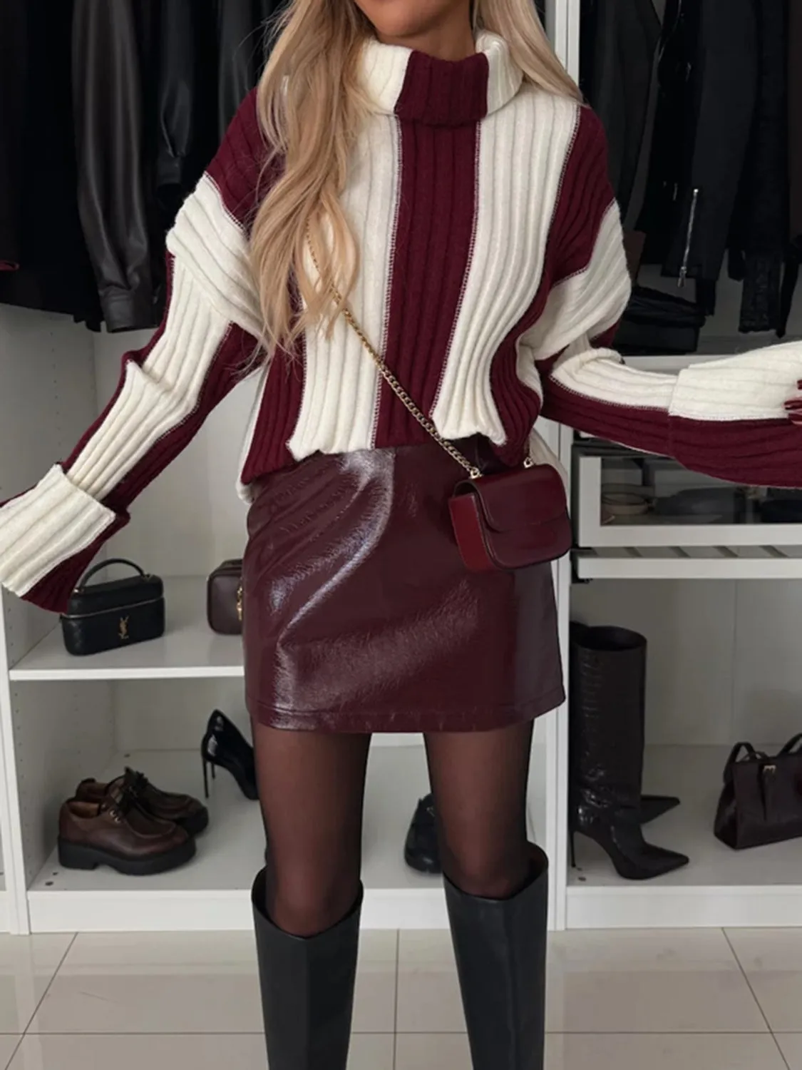 kesley Striped Turtleneck Dropped Shoulder Sweater