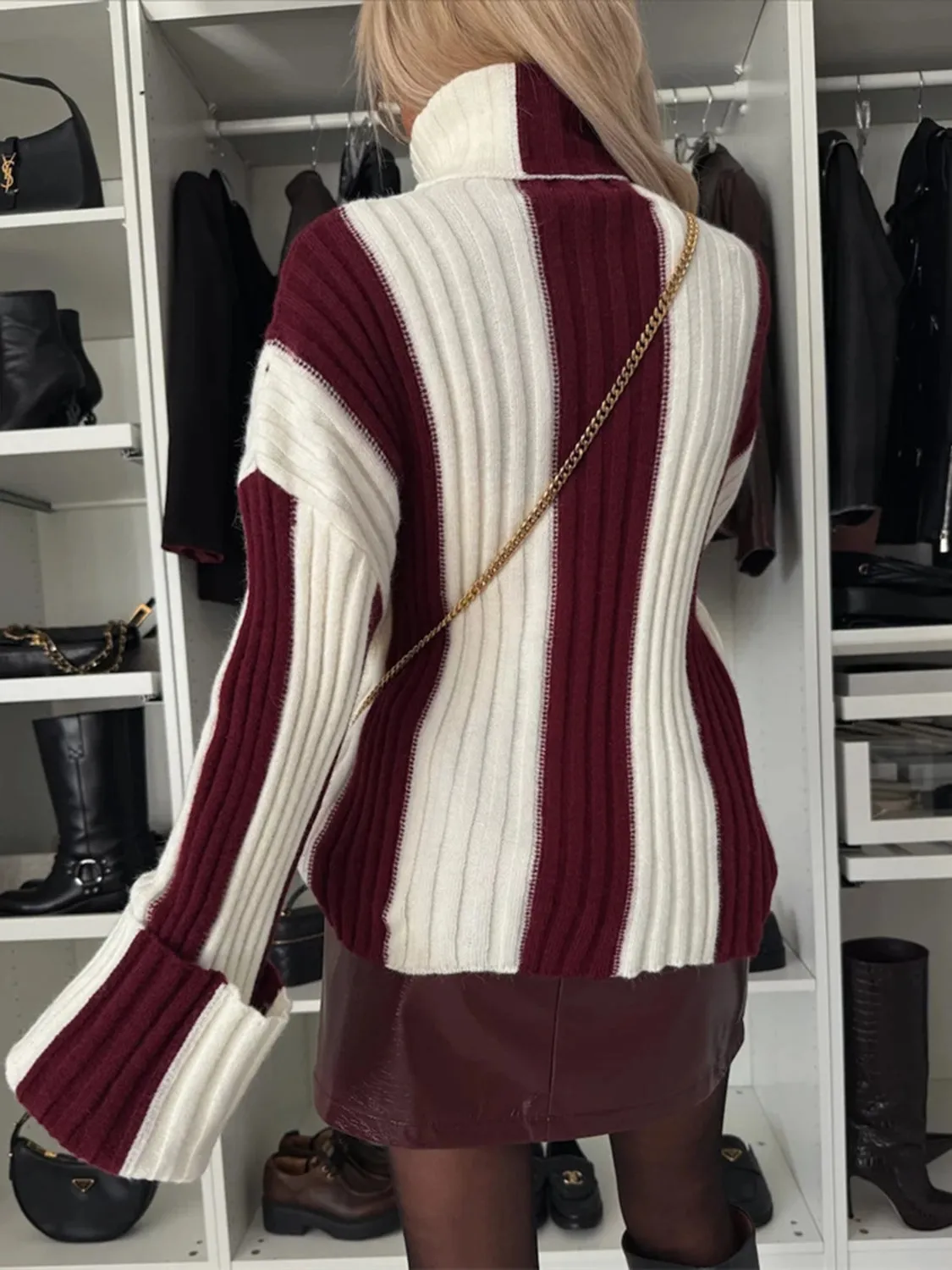 kesley Striped Turtleneck Dropped Shoulder Sweater