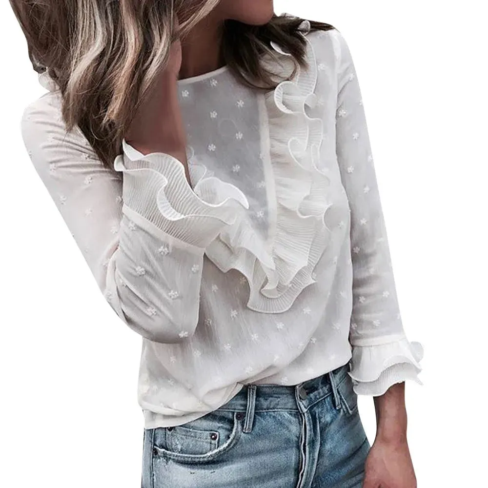 Korean Sweet Chic Long Sleeve Crew Collar Women's Blouse