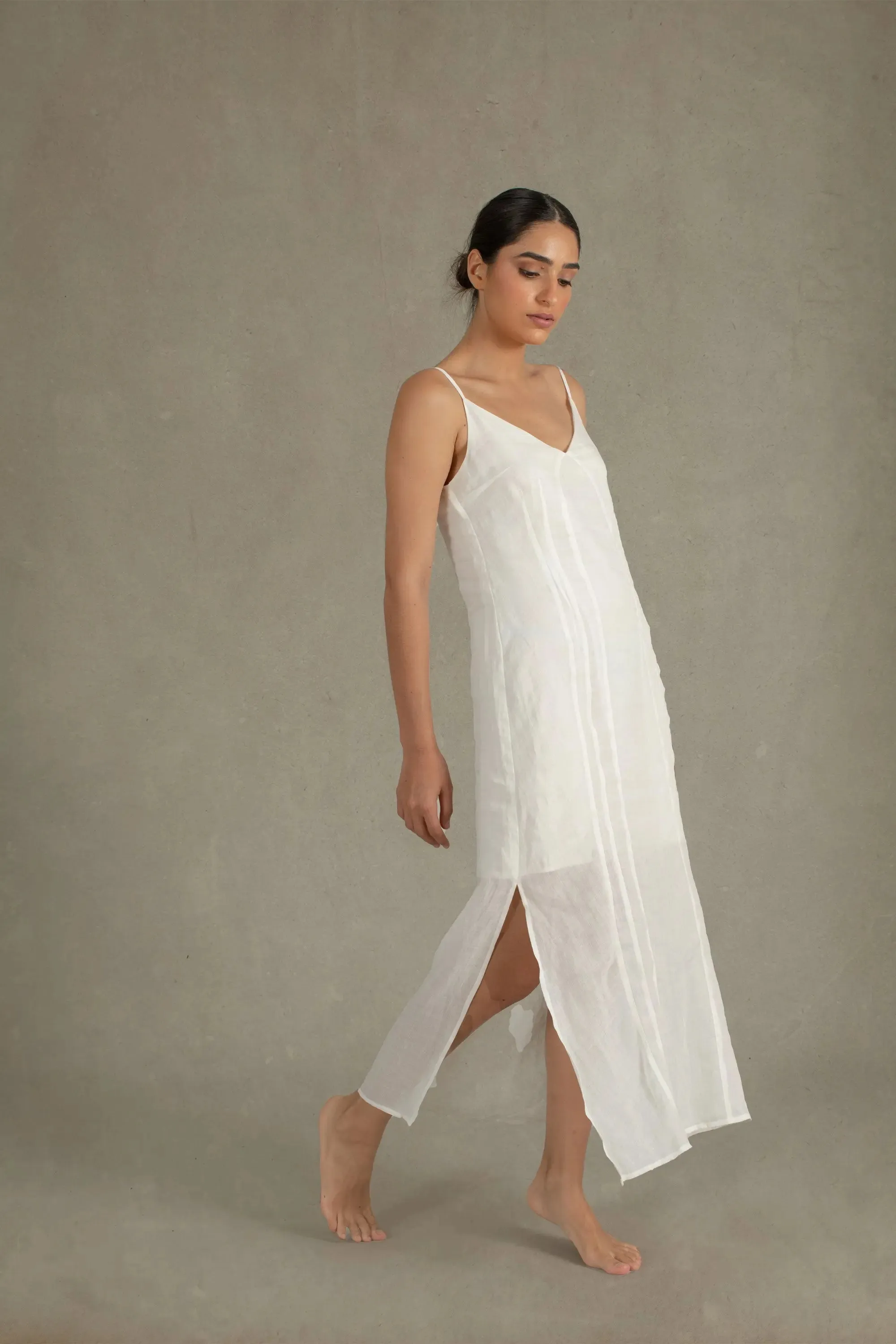 Léa Ramie Linen Slip Dress White