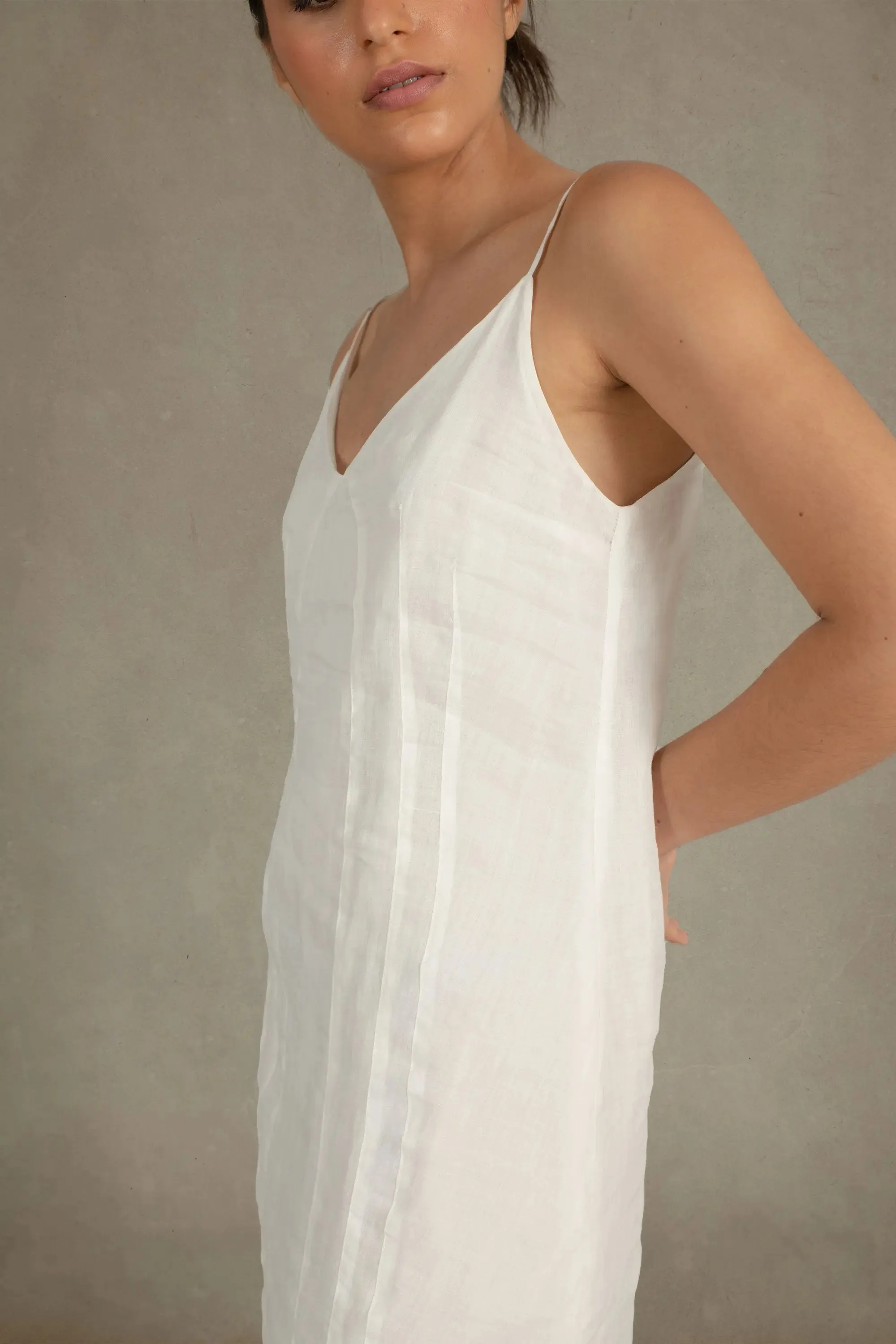 Léa Ramie Linen Slip Dress White