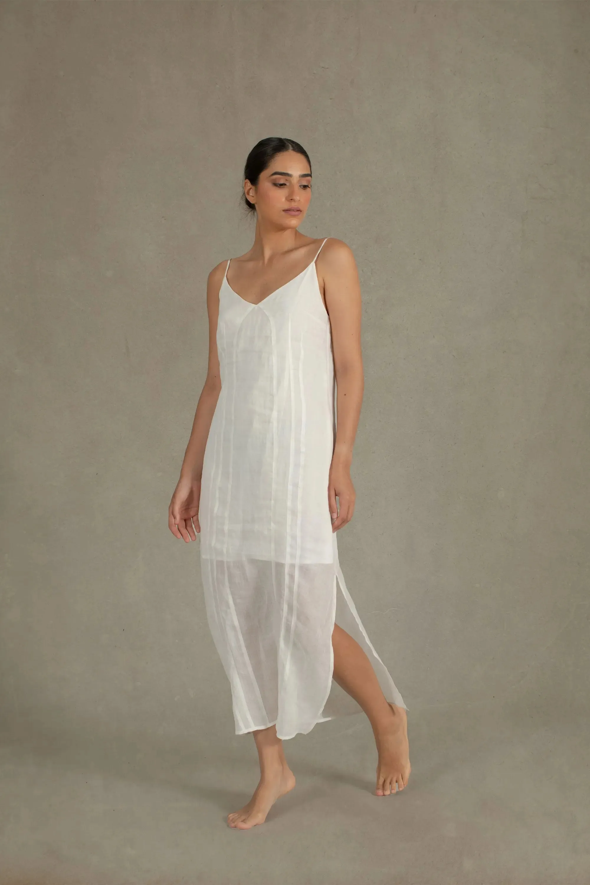 Léa Ramie Linen Slip Dress White