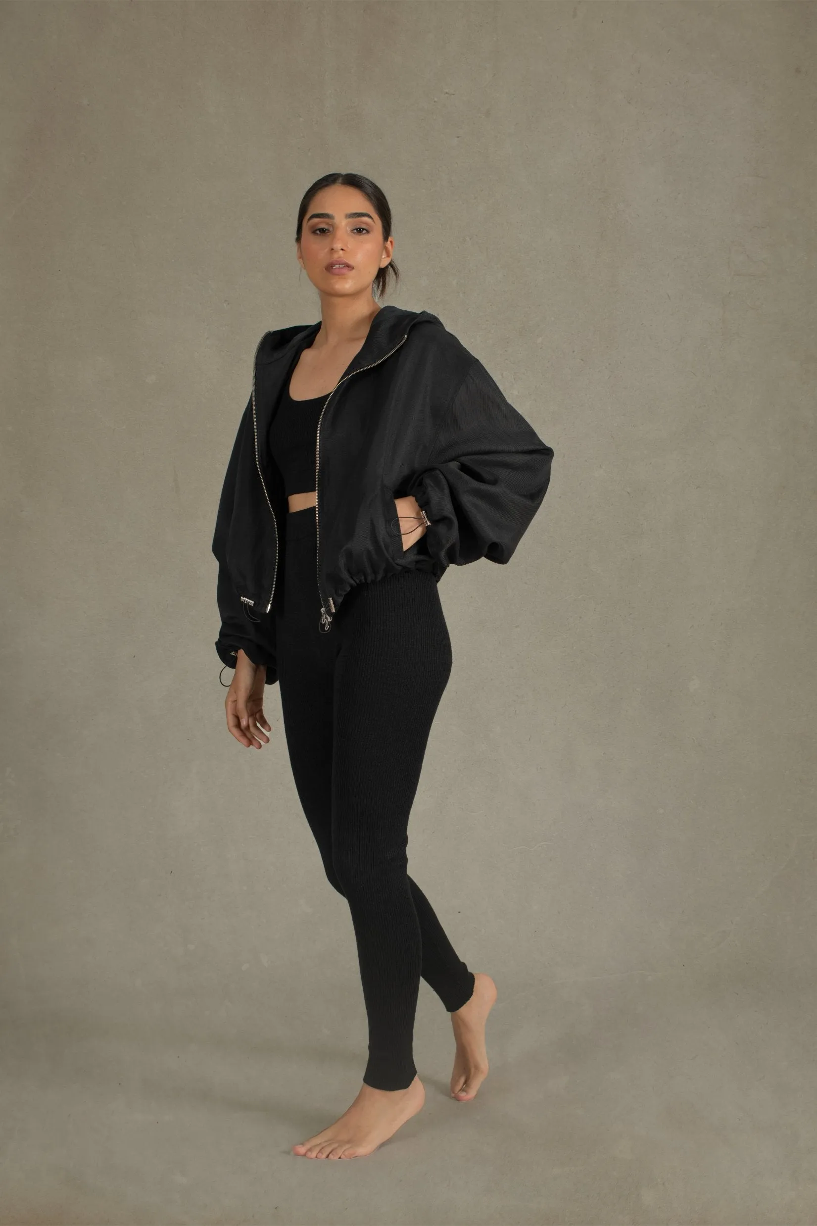 Le Sportif Linen Hooded Jacket Black