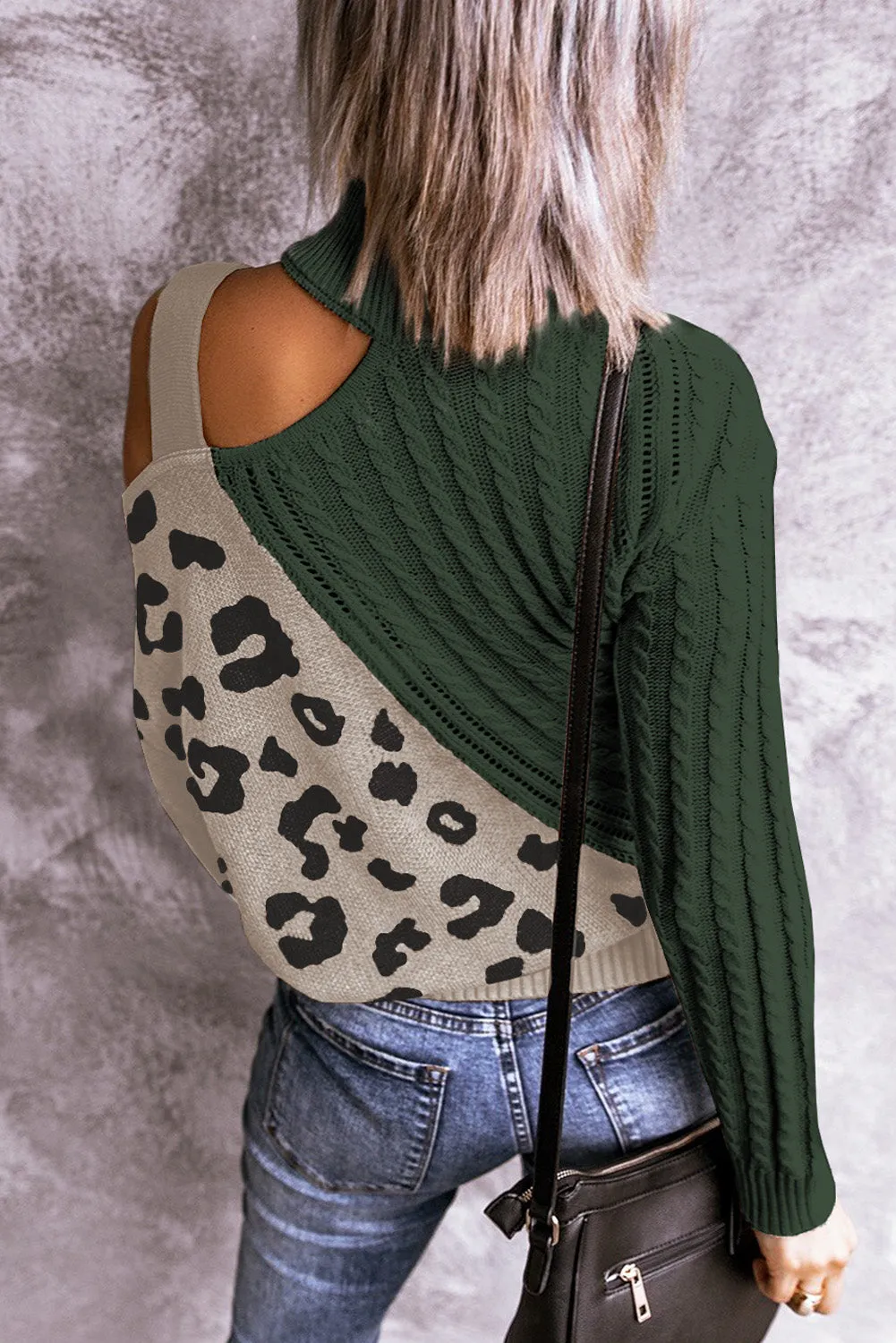 Leopard  Block Turtleneck Sweater