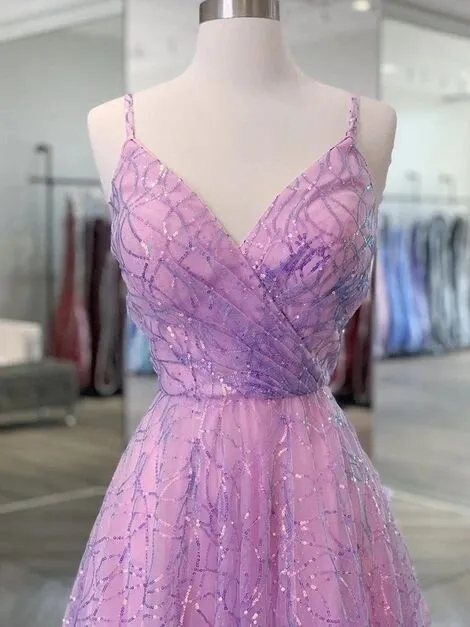 Lilac Spaghetti straps Formal Dress Prom Dress,21121303