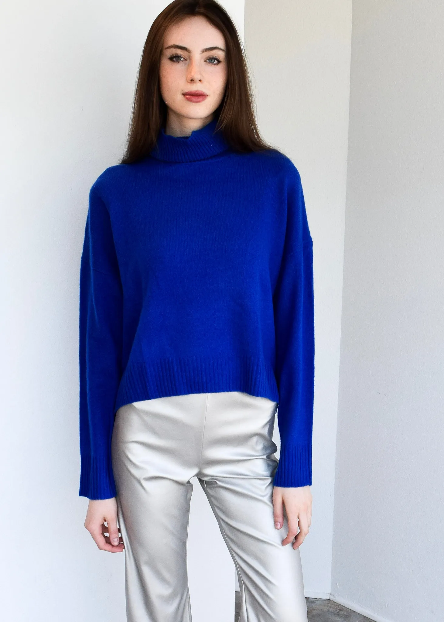 Long Sleeve Relaxed Turtleneck Sweater Cobalt