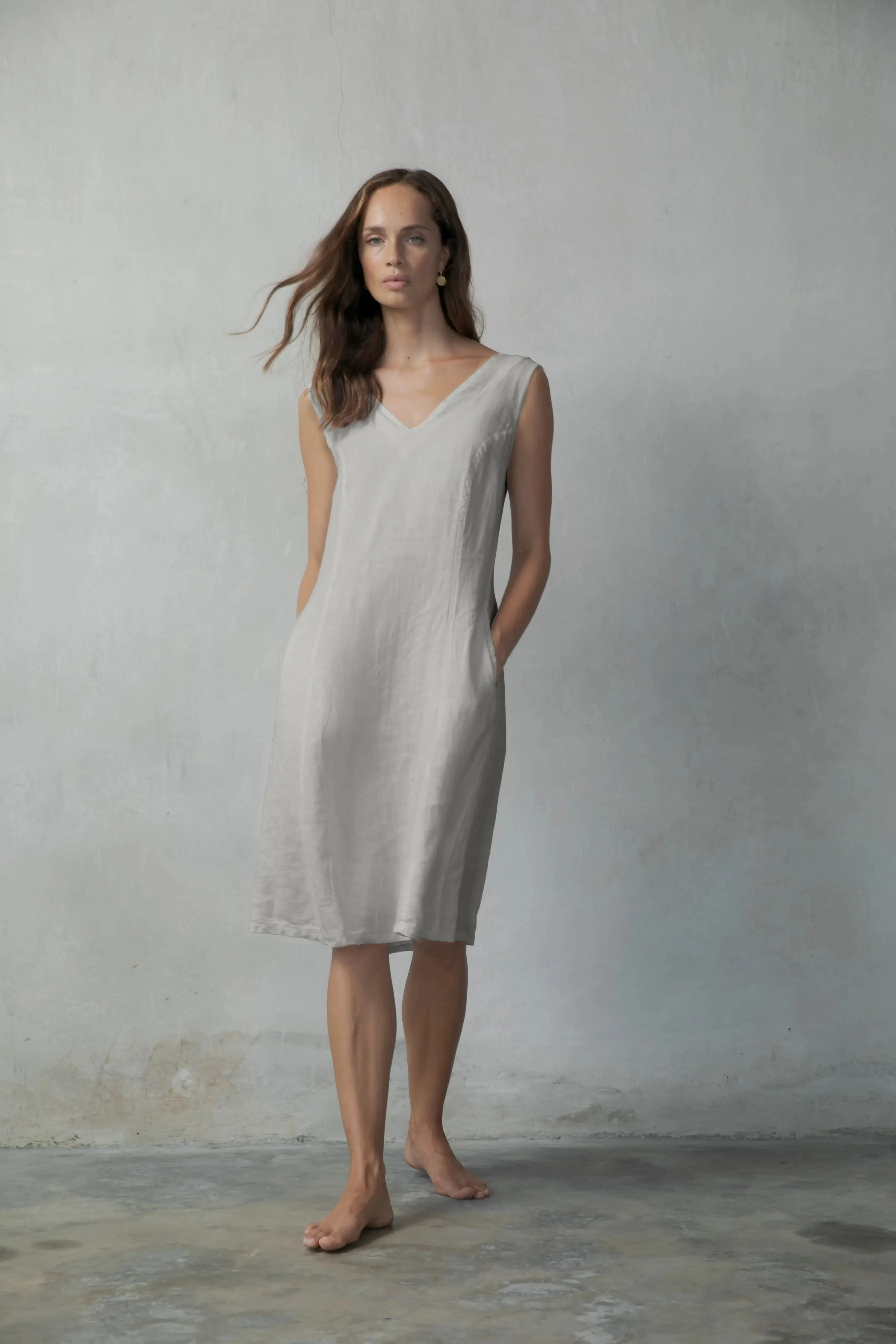 L'origami Linen Slip Dress Oatmeal Beige