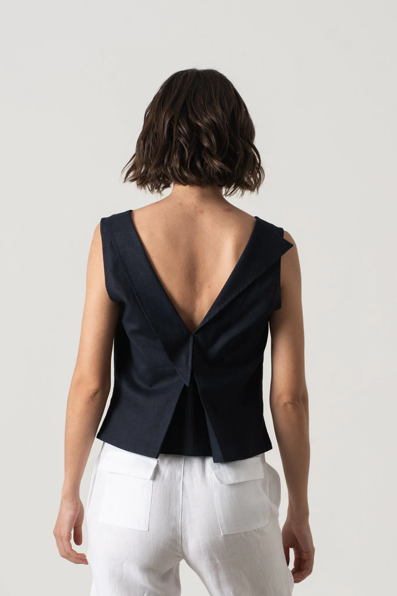 L'origami Linen Top Navy