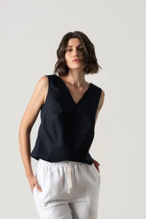 L'origami Linen Top Navy