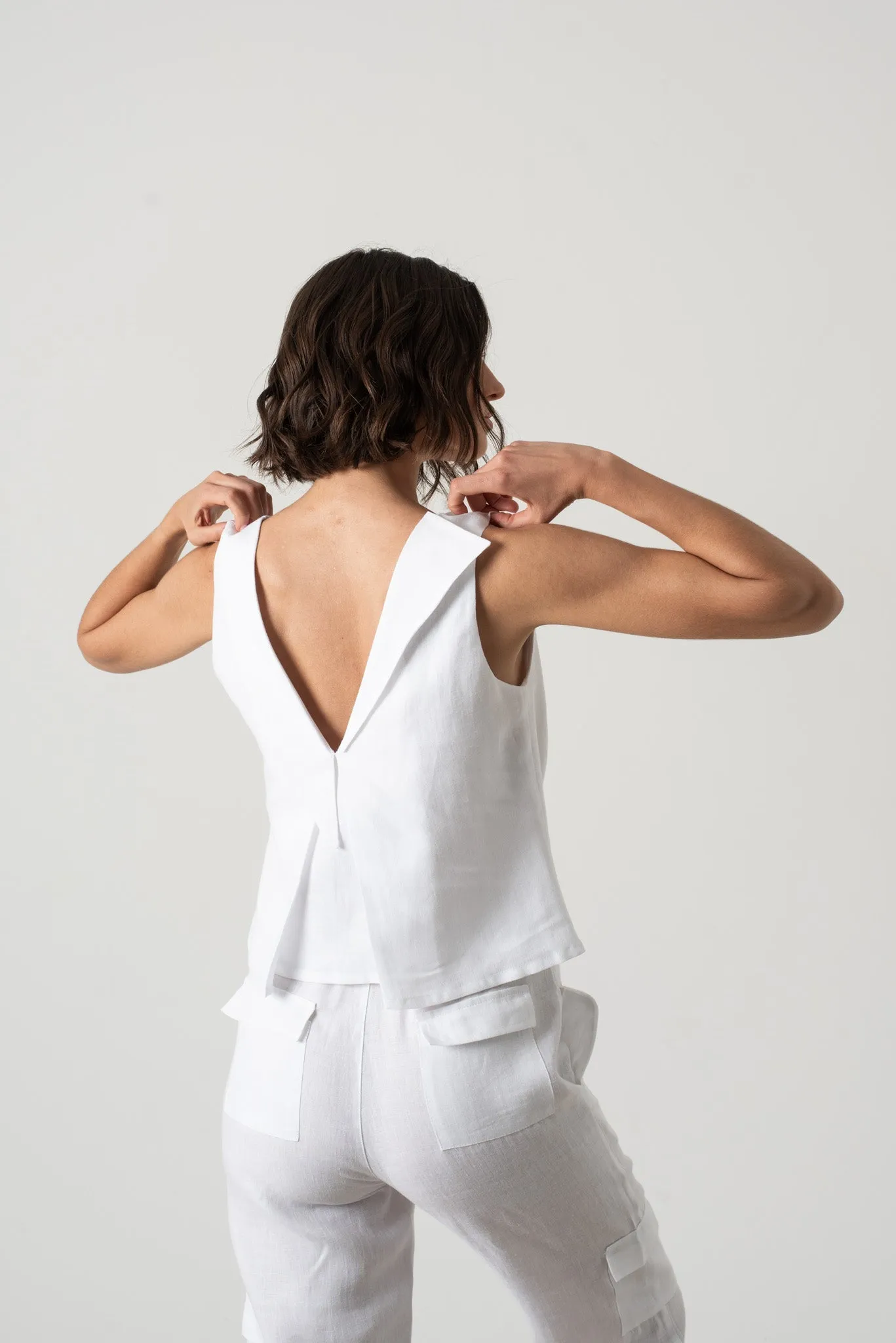 L'origami Linen Top White