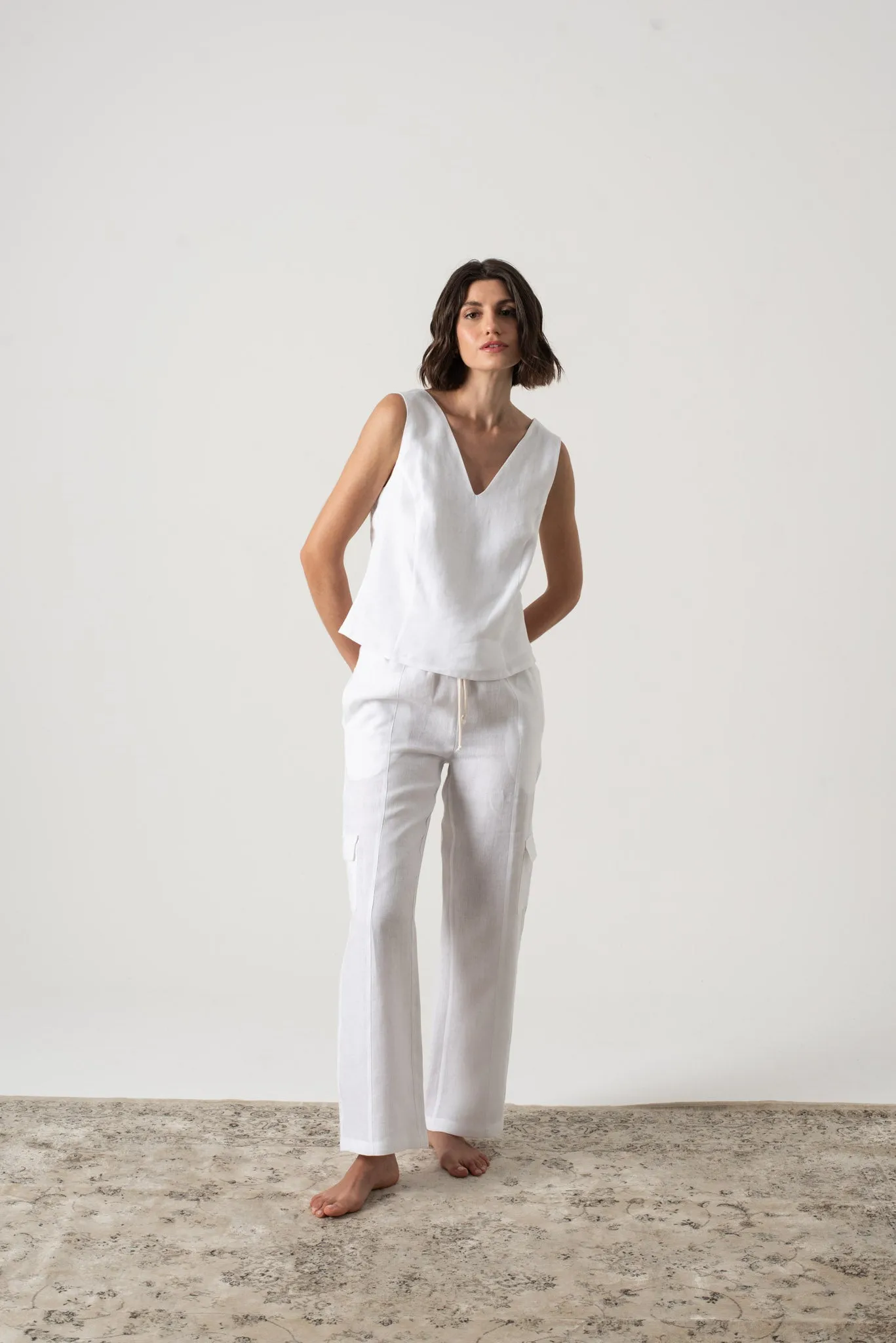 L'origami Linen Top White