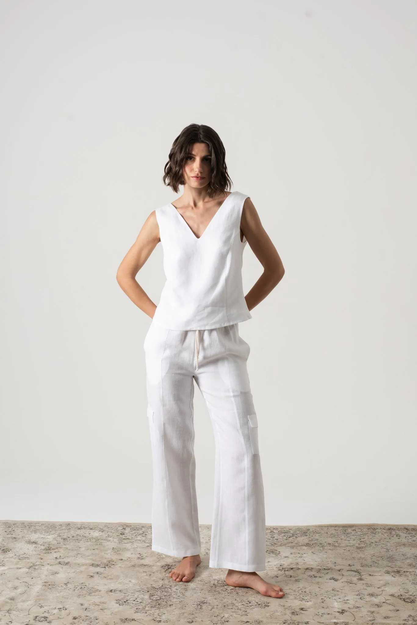 L'origami Linen Top White