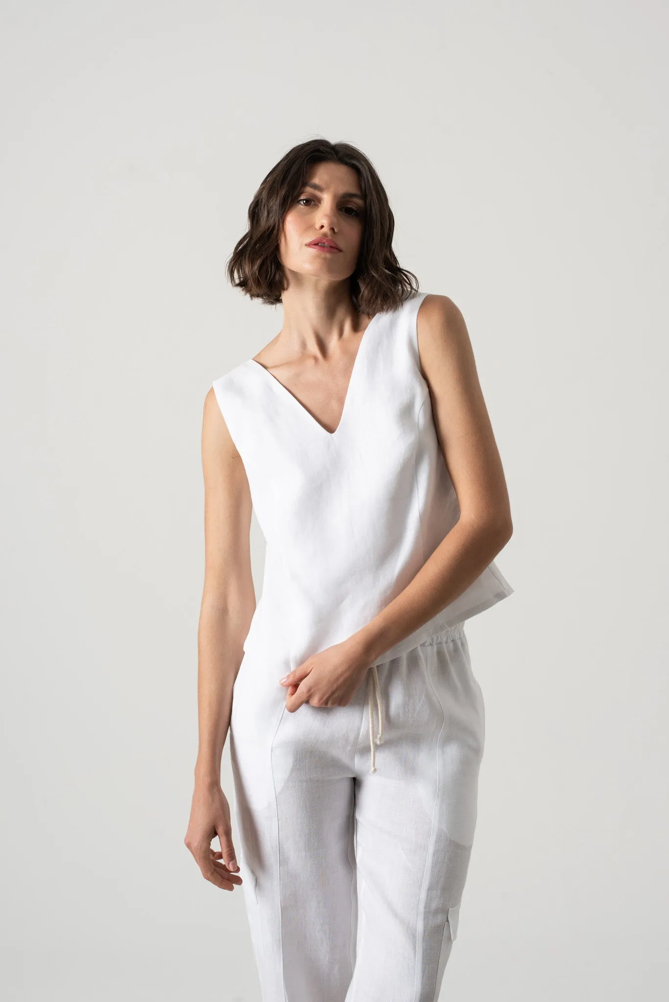 L'origami Linen Top White