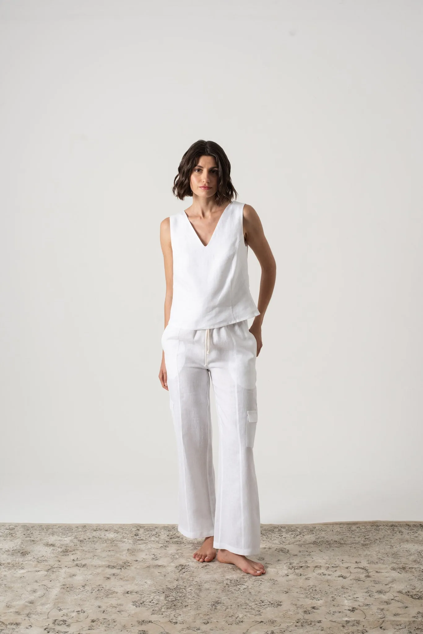 L'origami Linen Top White