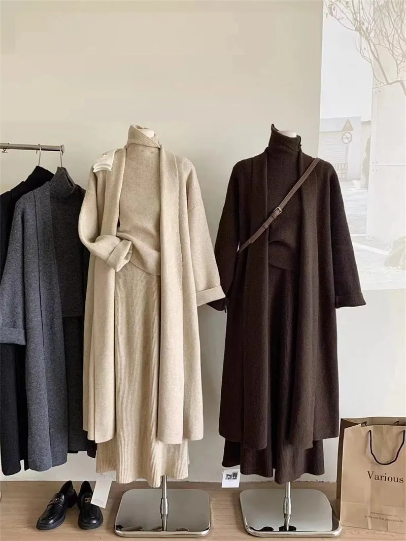 LovelyRLovely 3ps Turtleneck Half-length Skirt Suit