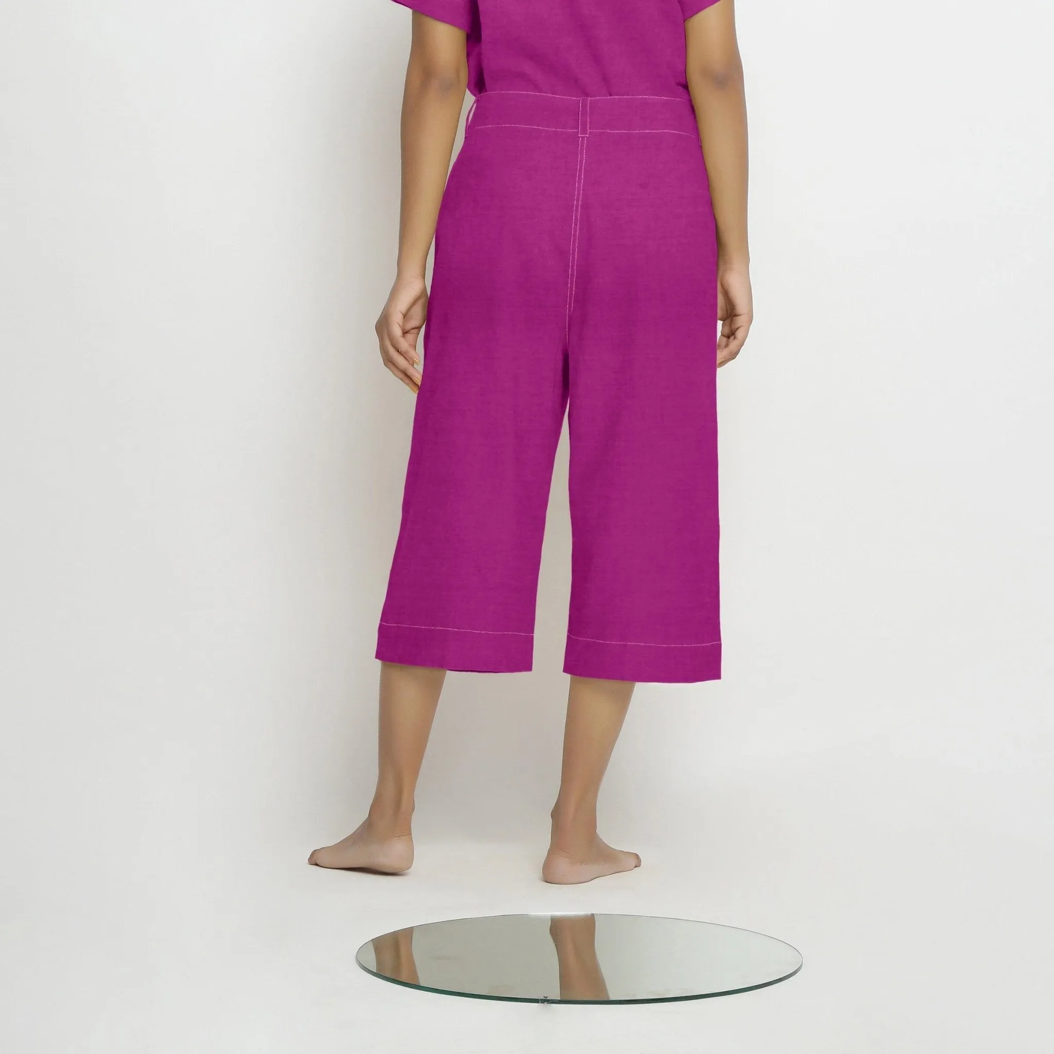 Magenta Cotton Linen Loose Fit Mid-Rise Culottes